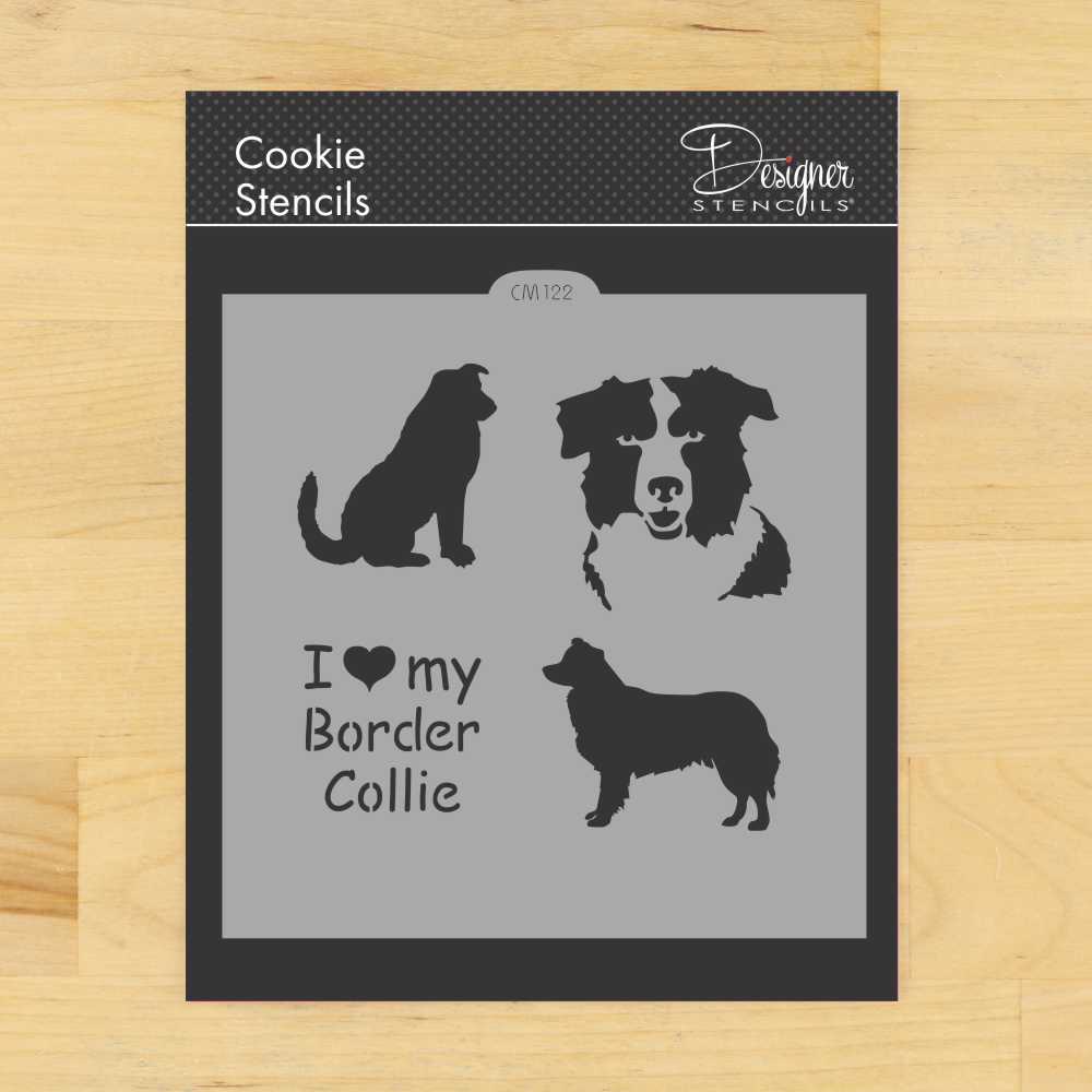 I Love My Border Collie Cookie &#x26; Craft Stencil | CM122 by Designer Stencils | Cookie Decorating Tools | Baking Stencils for Royal Icing, Airbrush, Dusting Powder | Craft Stencils for Canvas, Paper, Wood | Reusable Food Grade Stencil