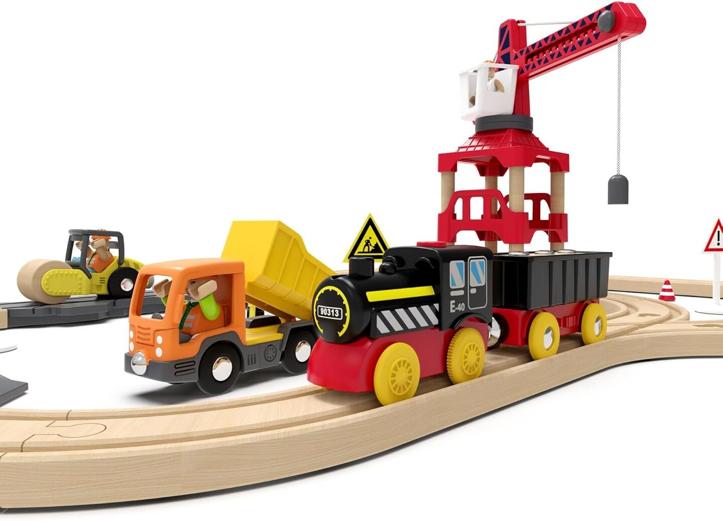 Battery Operated Locomotive Train, Magnetic Train Toy for Wooden Tracks, Motorized Train Compatible with Thomas, Brio, Chuggington, Melissa & Doug