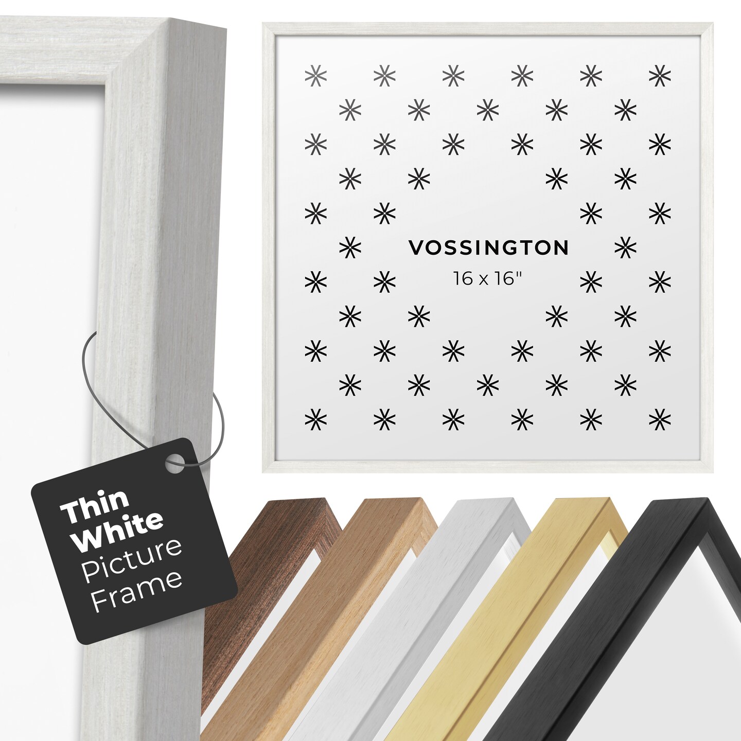 Vossington Thin Picture Frame - Well-Made Poster Frame in Black, White, Gold, Silver, Wood, 4x6, 5x7, 8x10, 8x12, 8.5x11, 9x12, 11x14, 11x17, 12x12, 12x16, 12x18, 13x19, 16x16, 16x20, 16x24, 18x24, 20x20, 20x30, 22x28, 24x24, 24x30, 24x36, and 30x40
