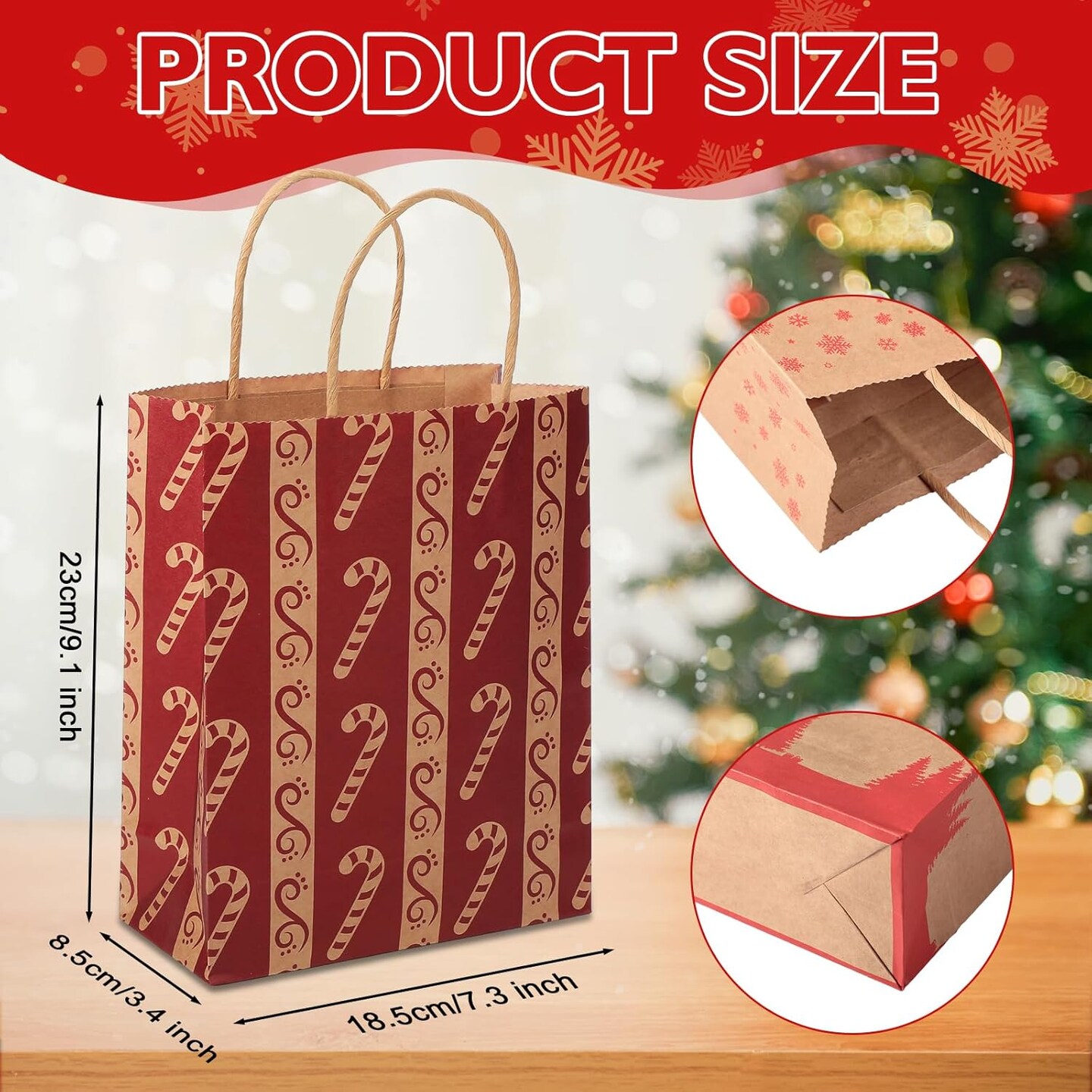 100 Pcs Christmas Gift Bags Paper Gift Bags with Handles Bulk Gift Bags Kraft Medium Gift Bags Gift Wrap Bags Christmas Goody Bags Holiday Treat Box and Presents for Xmas Party Favors (Fresh)