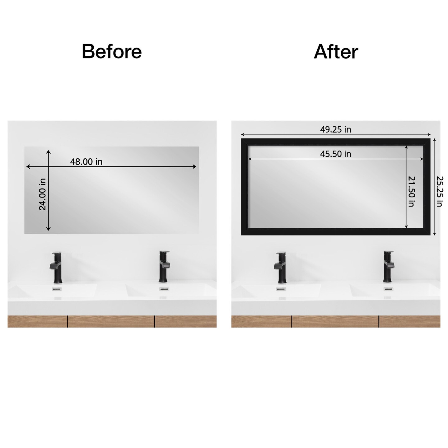 Amanti Art Mirror Makeover Bathroom Mirror Frame Border Kit - Fully Assembled Peel and Stick Frame - Mirror NOT Included - Avon Black Trim