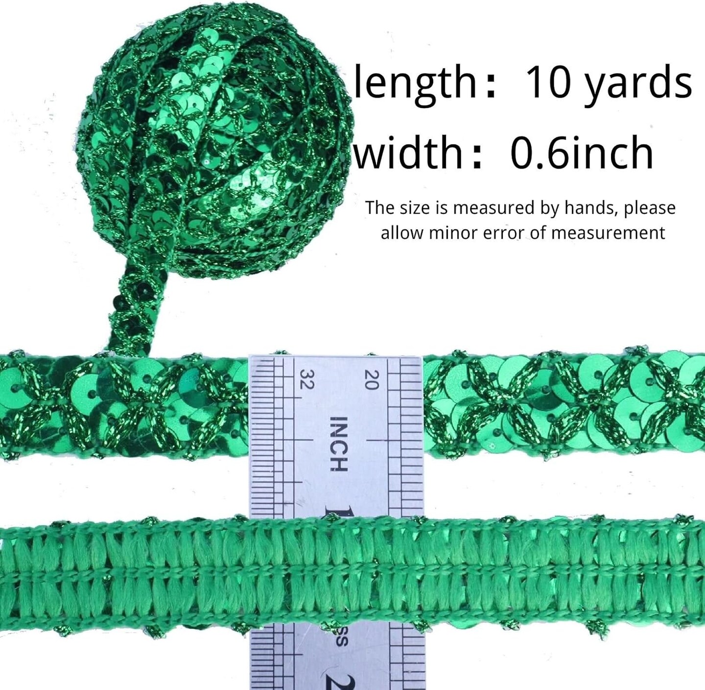 Sequin Lace Ribbon Metallic Glitter Braid Trim for Sewing Christmas Home Decoration 10 Yards (Green)