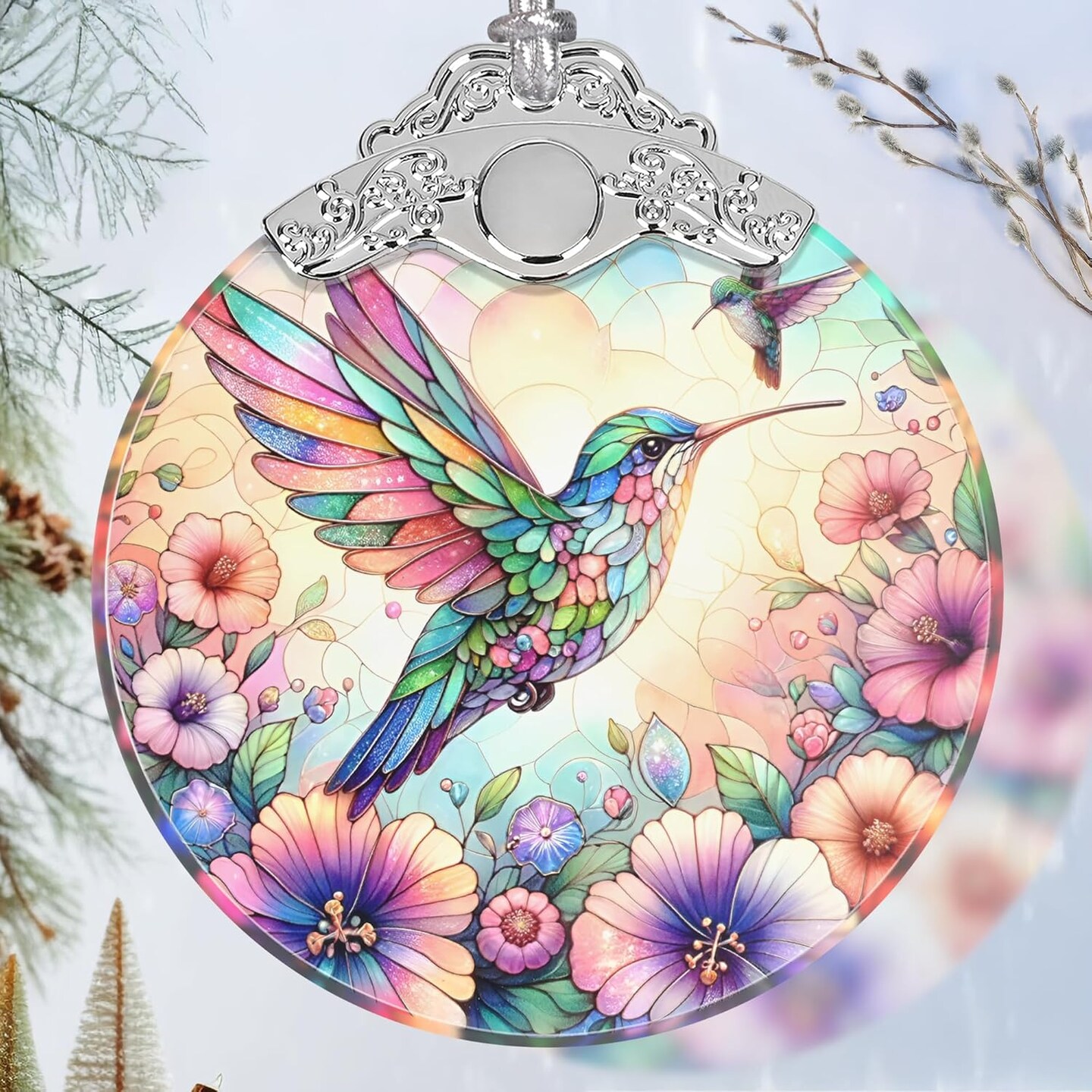 Christmas Ornament - Stained Glass Hummingbird Ornament - Christmas Home Decor - Christmas Tree Ornament - Holiday Ornament - Holiday Present Ideas - Gift Exchange