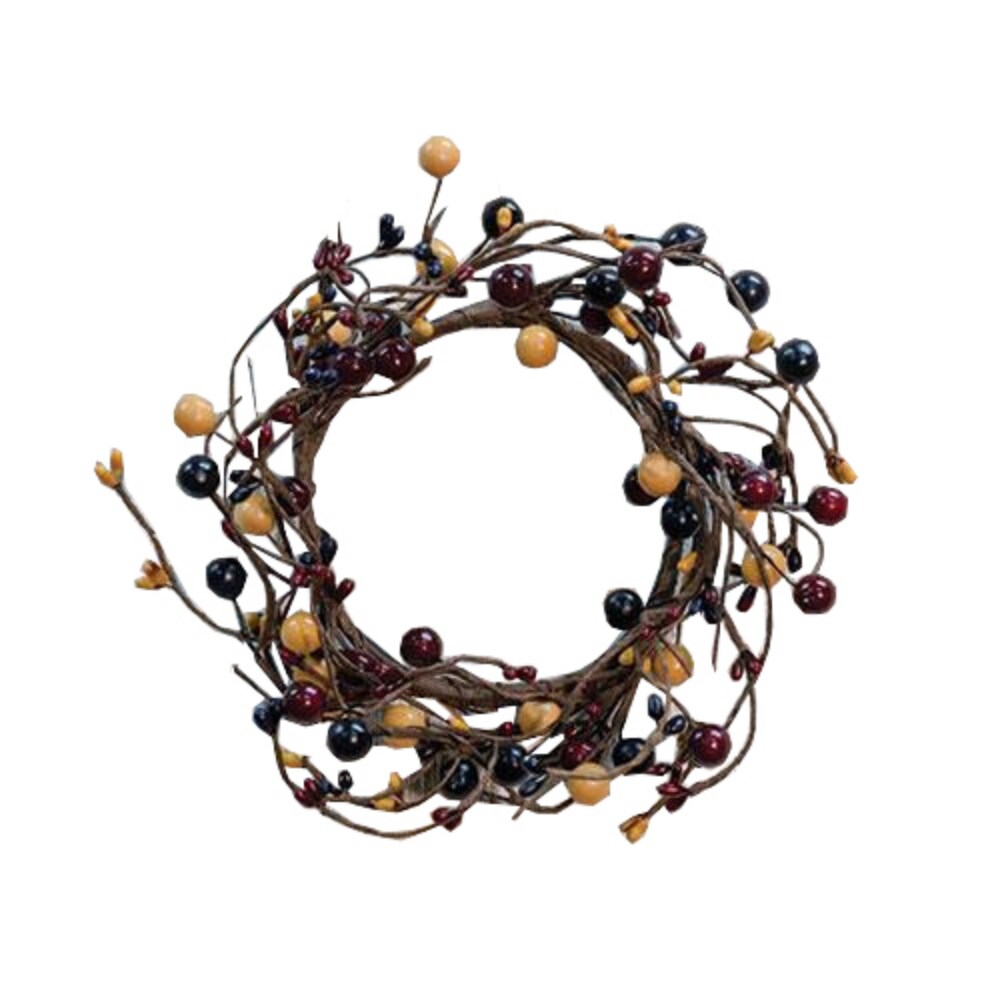 Colonial Combo Candle Ring &#x2013; Rustic Traditional Accent with Navy Blue Burgundy &#x26; Old Gold Berries