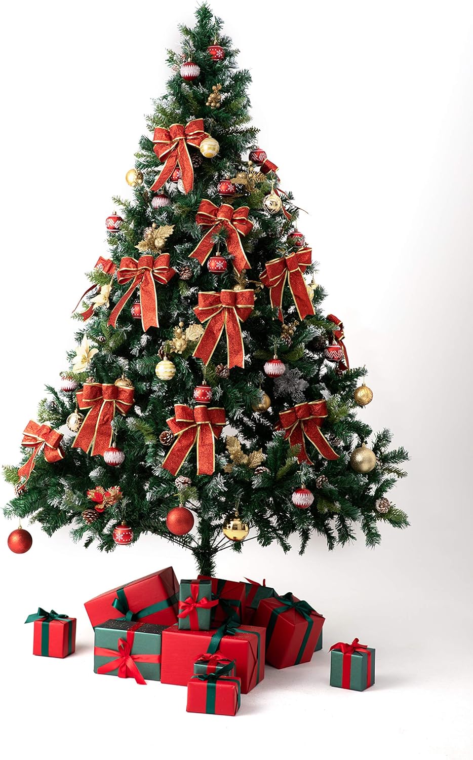 10 Pcs Red Bows Christmas Tree Decorations,9&#x201D;x13&#x201D; Large Velvet Wreath Bow with Glitter Gold Edge for Xmas Home Fence Stairs Railing Fireplace Indoor Outdoor Front Door Decor