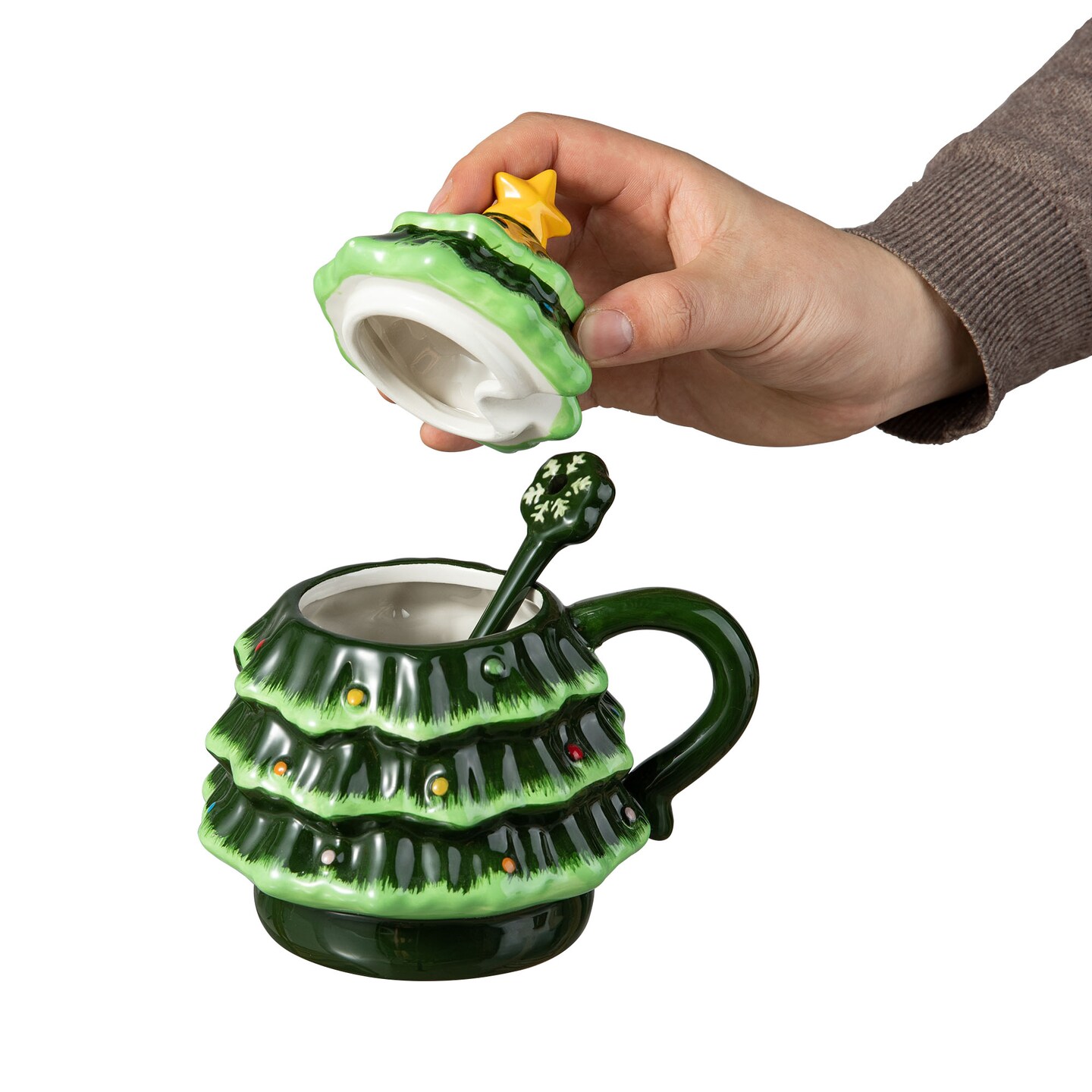 Christmas Ceramic Mug with Lid and Spoon