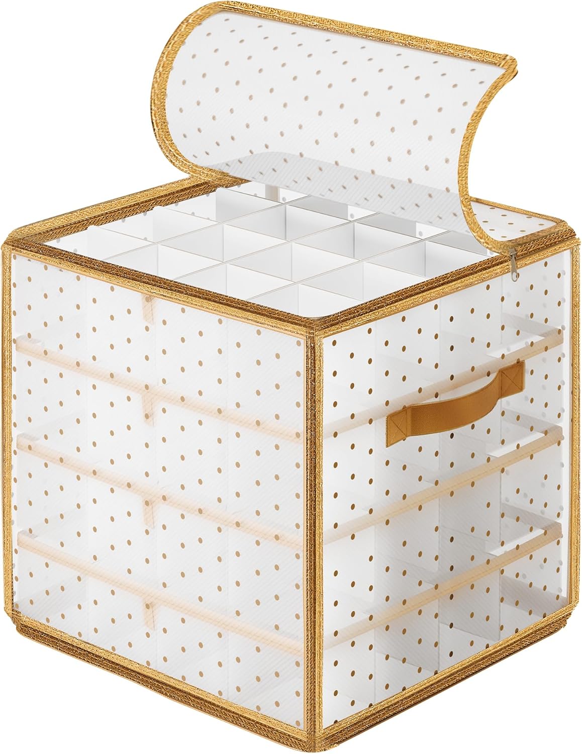 Plastic Christmas Ornament Storage Box, Christmas Ball Organizer, Holds 64 Balls up to 3-Inch, Removable Dividers, Sandy Gold URFB029A03