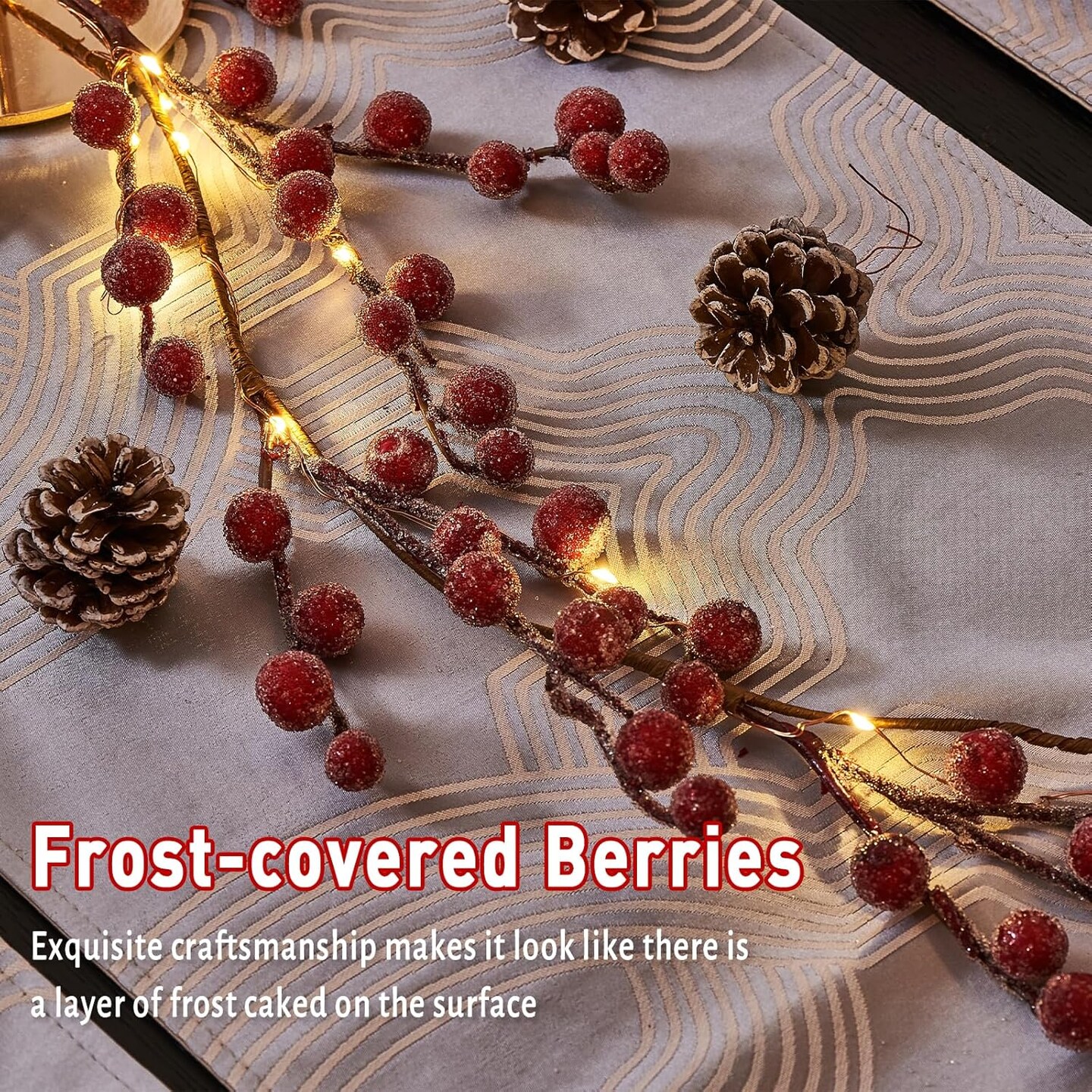 Lighted Red Berry Garland, 6 FT 88 LED Christmas Garland with Warm White Lighs, Battery Operated Garland with Timer Christmas Decorations for Fireplace Mantle Mantel Indoor Outdoor Use