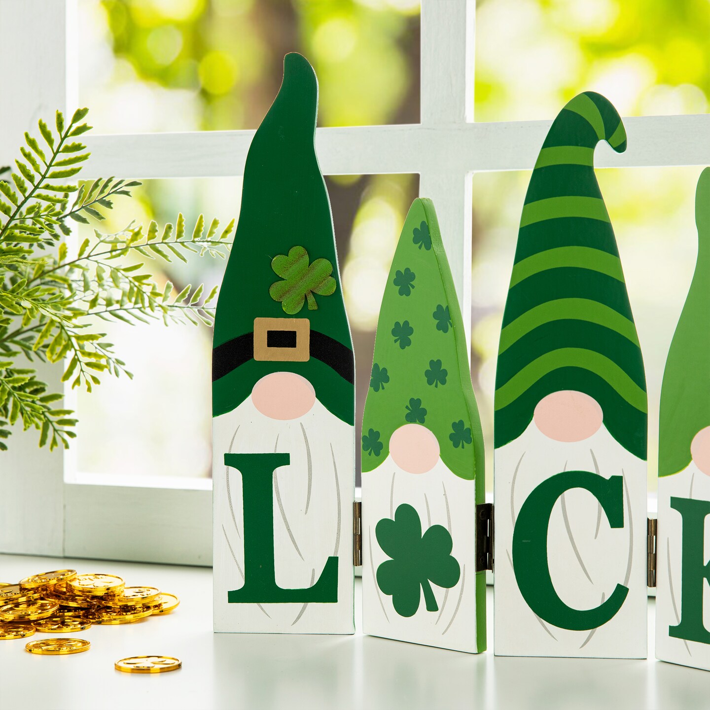 12.5&#x22;L St. Patrick&#x27;s Wooden Luck Shamrock Gnome Table Decor