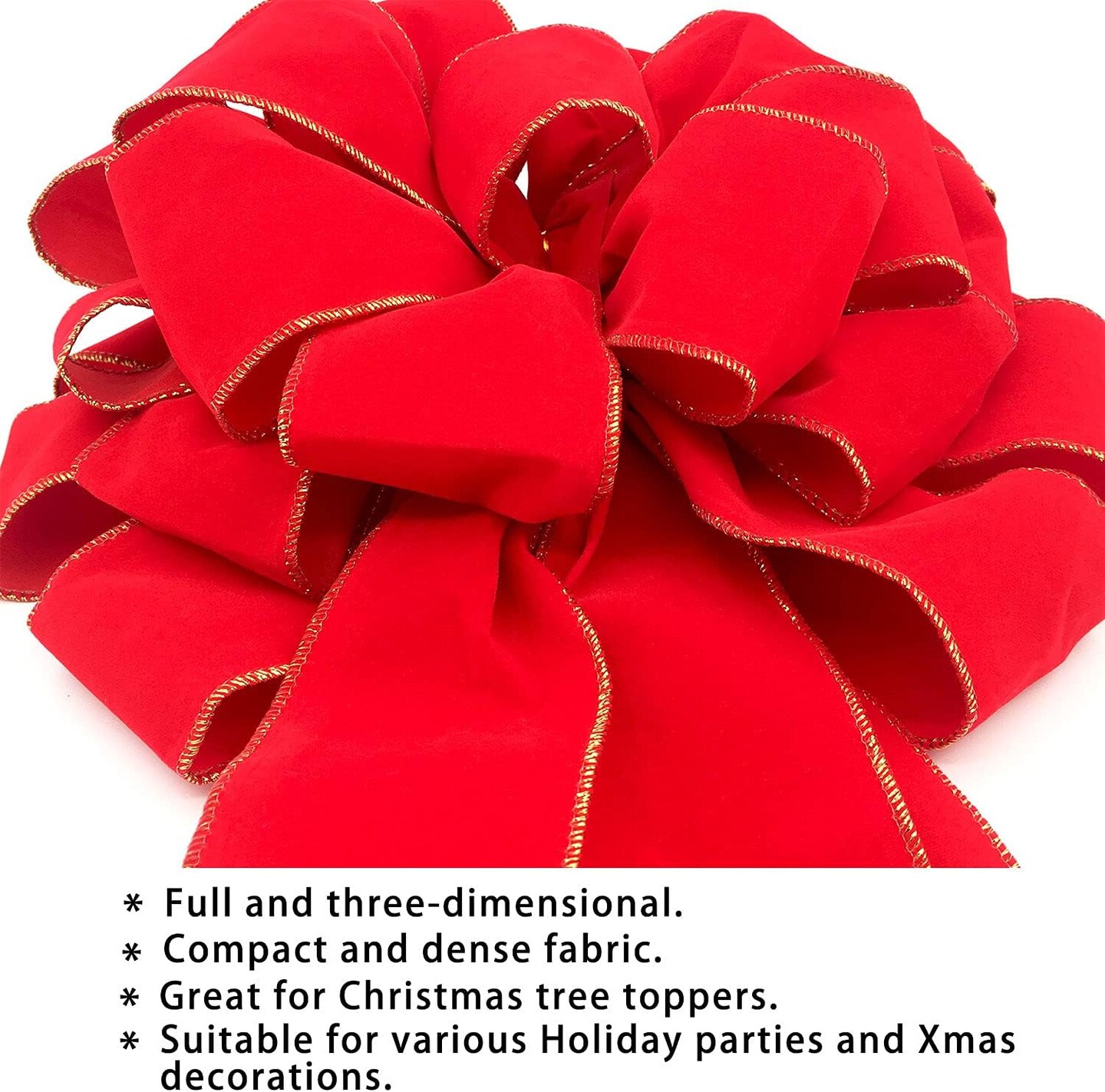 Christmas Large Bows Gift Box Packaged, Christmas Tree Topper, 45x11 Inches Gold Wired Red Velvet Bows for Wreath Floral, Outside Bowknot for Wedding Birthday New Year Car Garden Door
