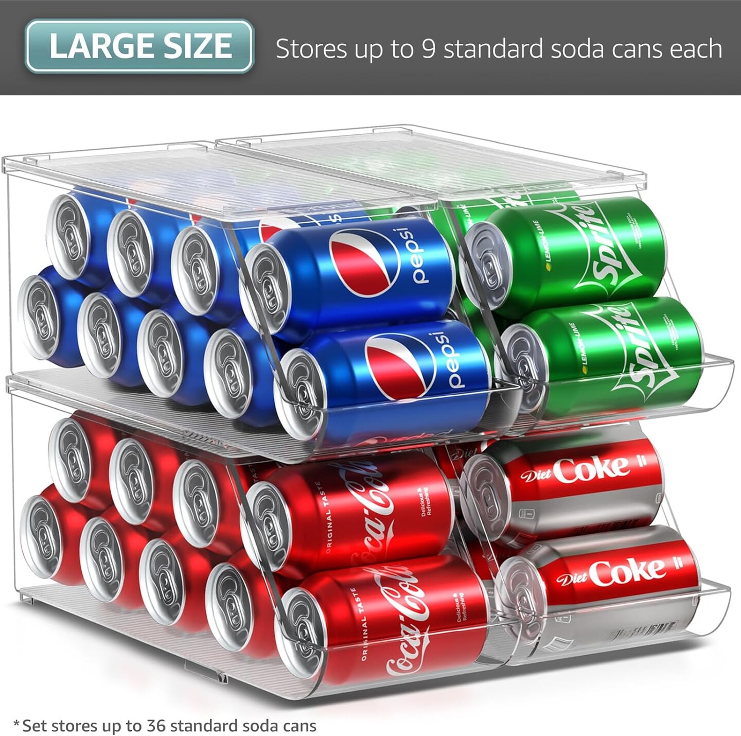Sorbus 4 Pack Clear Soda Can Dispenser and Canned Food Organizer with Stackable Lid &#x2013; Holds 20 Cans