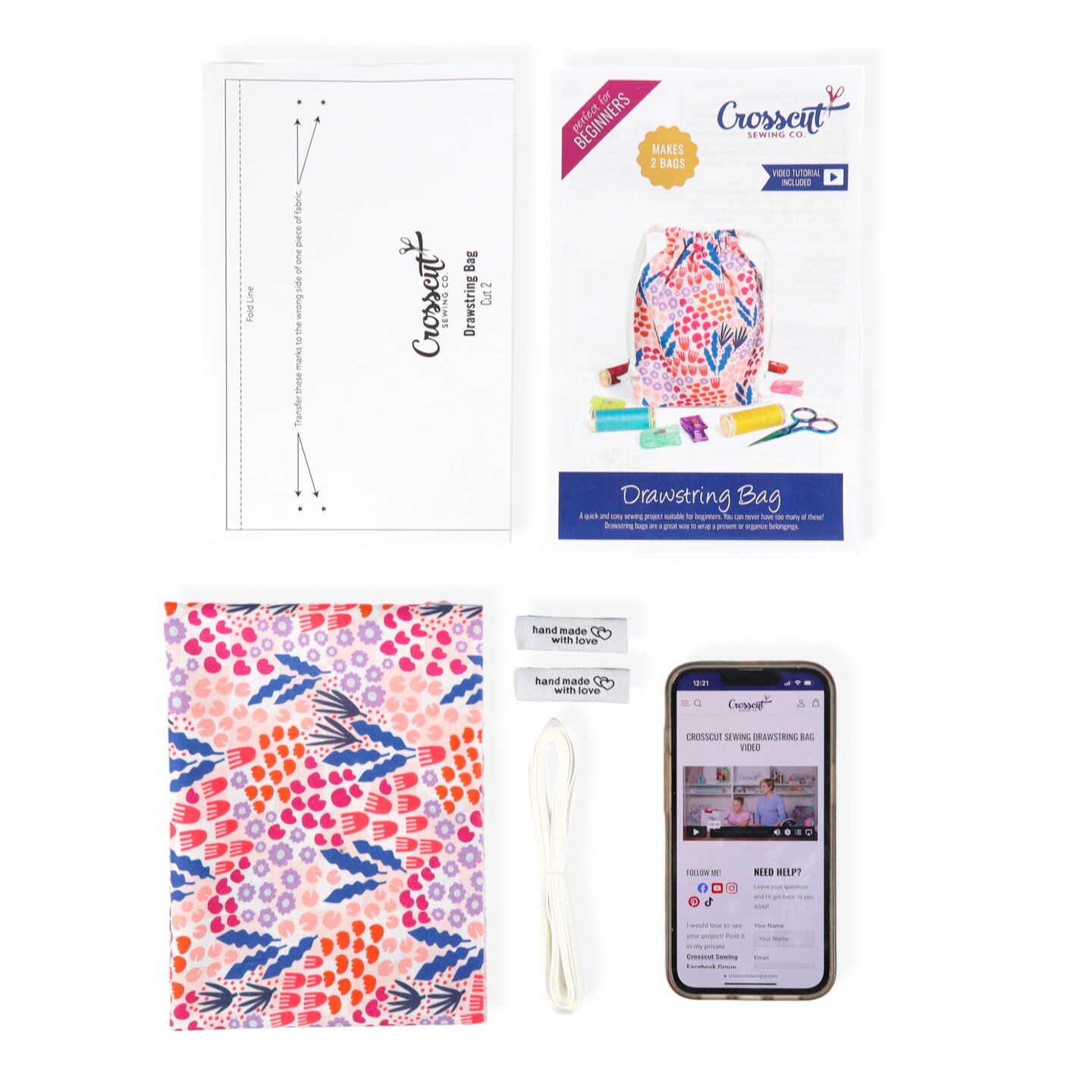 Crosscut Sewing Co.&#xAE; Drawstring Bag Sewing Kit - Beginner Sewing Project Kit