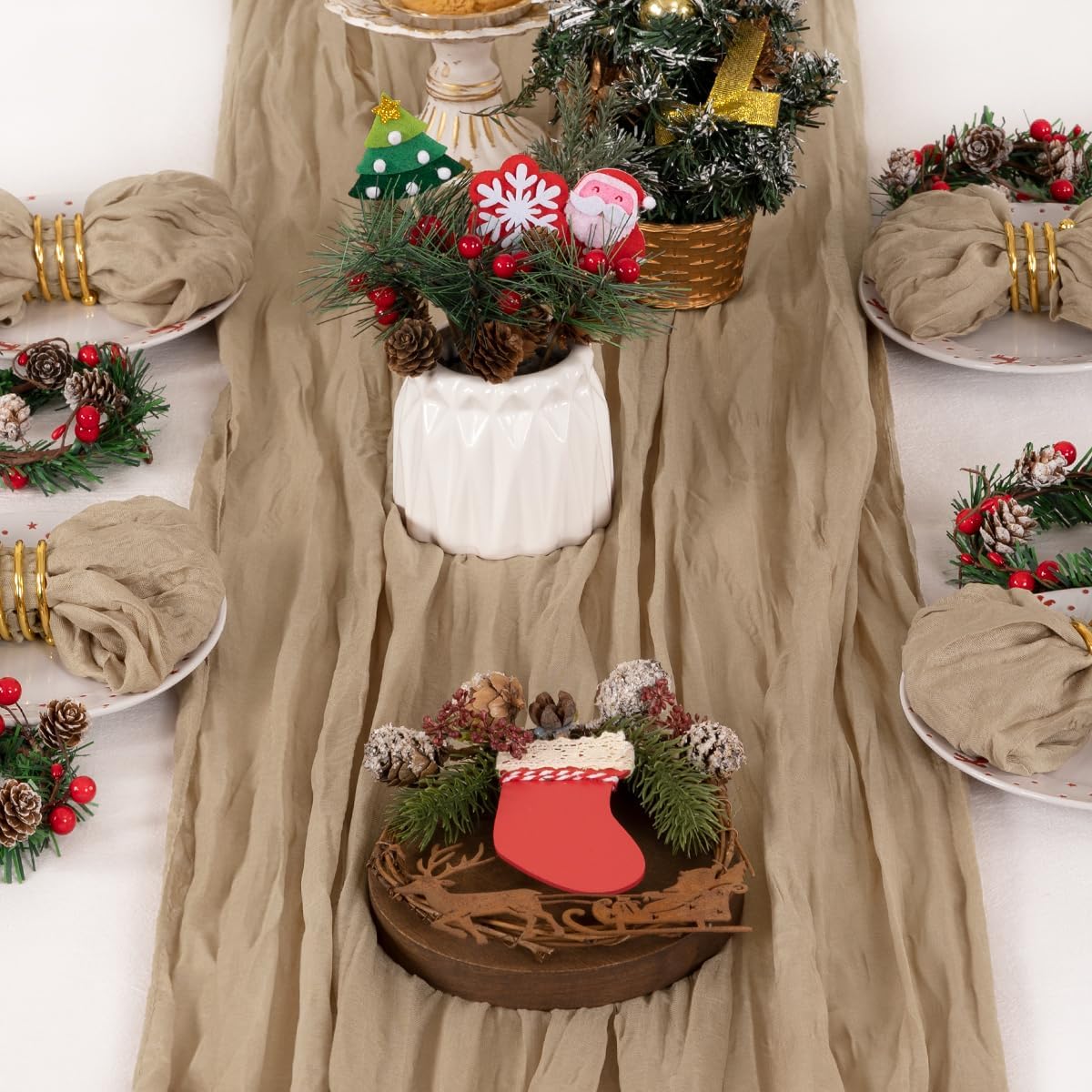Christmas Table Runner Nude Coffee Cheesecloth Table Runner Boho Gauze Table Runner 120 inches Long Winter Table Decor for Wedding Baby Shower Xmas Party Decorations