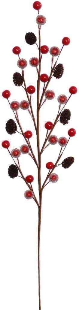 Vibrant Red Berry and Pine Cone Picks 17&#x22; - 12-Pack for Christmas Decor, Wreaths, Garlands, Table Centerpieces, and Holiday Crafts - 2024 Christmas Collection, Floral Home by Artificial Flowers