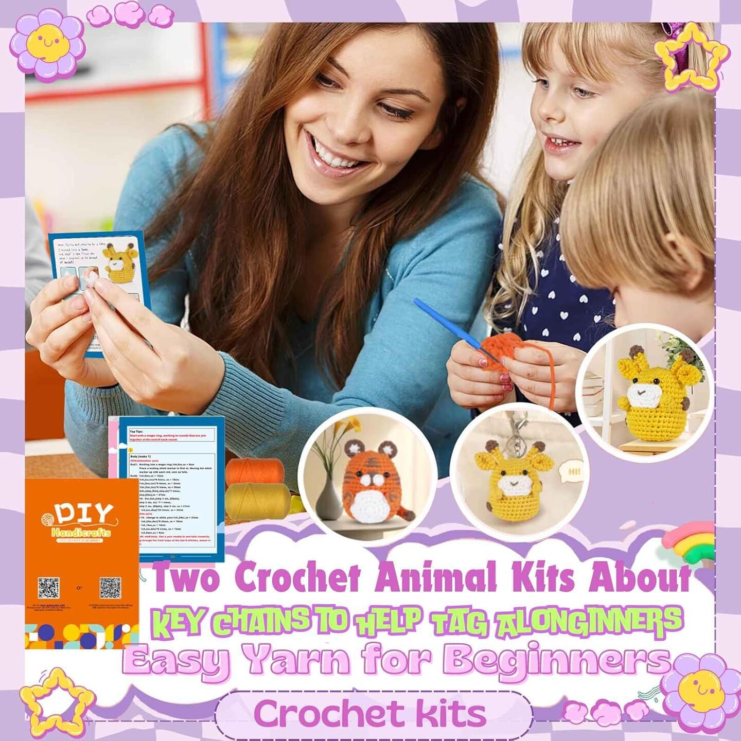 Crochet Kit For Beginners: Crochet Starter Kits With Step-By-Step Video Tutorials,Learn To Crochet Kits Crafts For Adults And Kids-Diy Knitting Kit christmas Crochet Craft Kits(30%+ Easy Yarn)