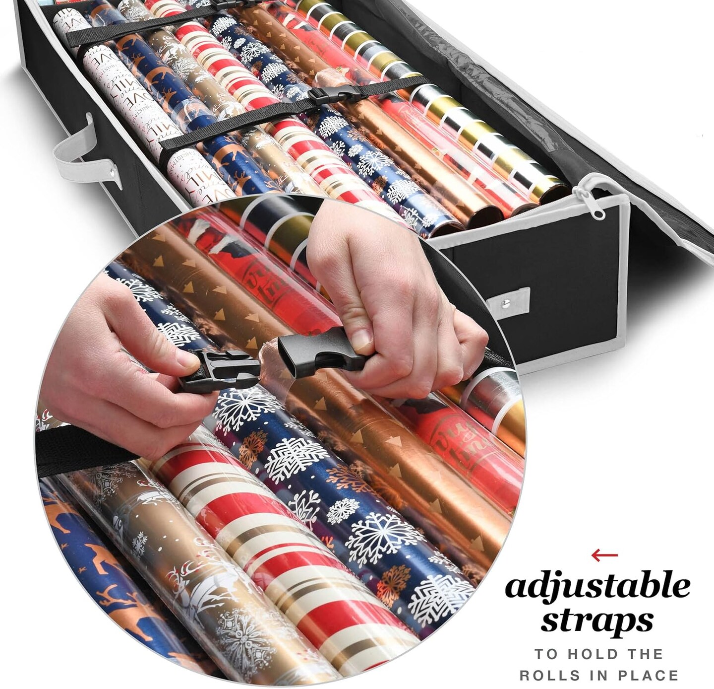 Wrapping Paper Organizer Storage for Christmas Gifts Wrapping Paper (6 Colors) Underbed Storage Container with Interior Pockets, Fits 24 Rolls