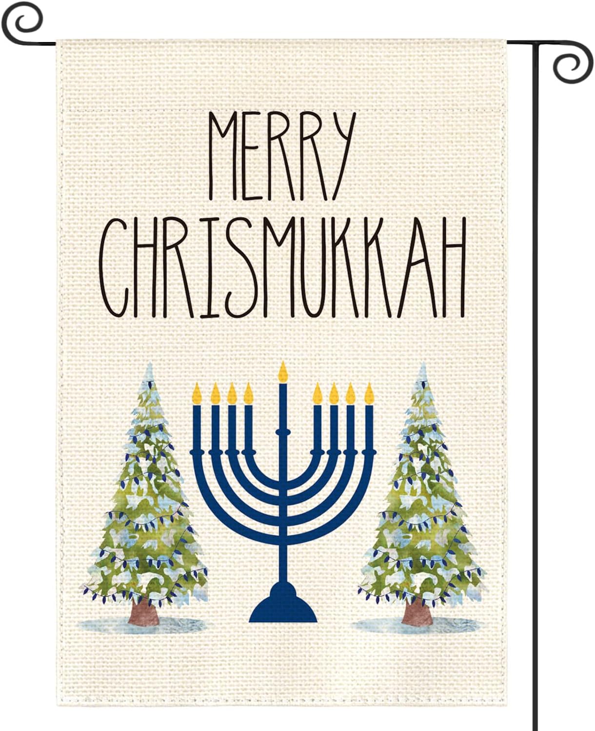 colorlife Merry Chrismukkah Menorah Christmas Tree Garden Flag Vertical Double Sided, Winter Holiday Party Yard Outdoor Decoration 12 x 18 Inch