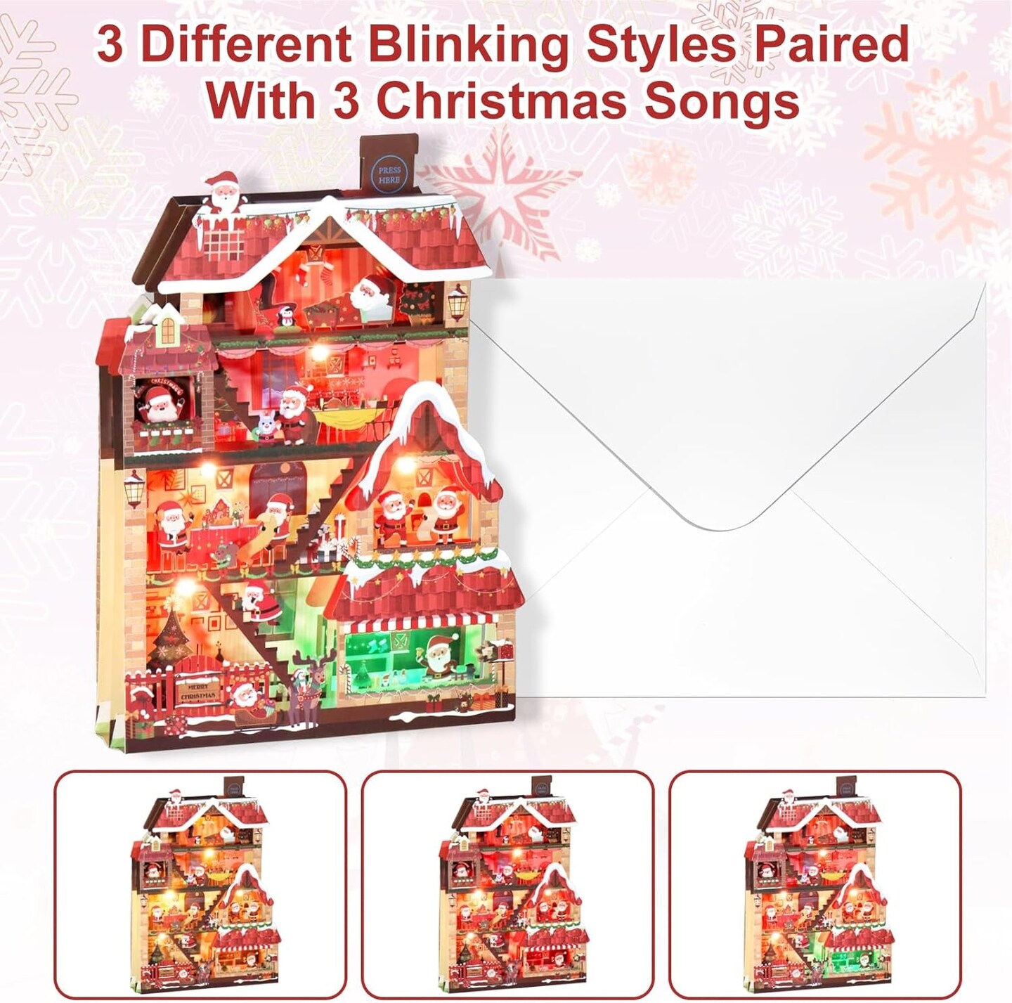 Christmas Cards, Lights and 3 Music 3D Pop up Christmas Card, Santa&#x27;S House Merry Christmas Greeting Card for Kids Mom Dad Husband Wife Men Women Daughter Son