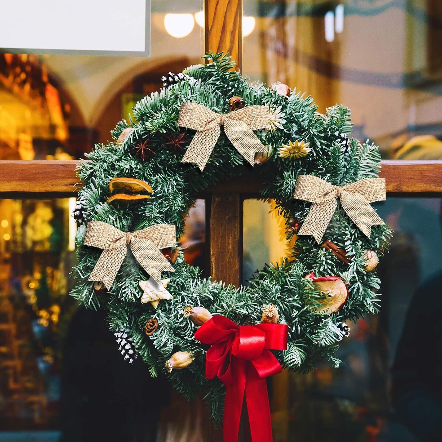 24 Pieces Burlap Bows Decorative Christmas Bows Knot Ornament Bows Small Linen Handmade Wreath Bow for Christmas Tree Decoration Festival Holiday Party Package Supplies, 3 Inch