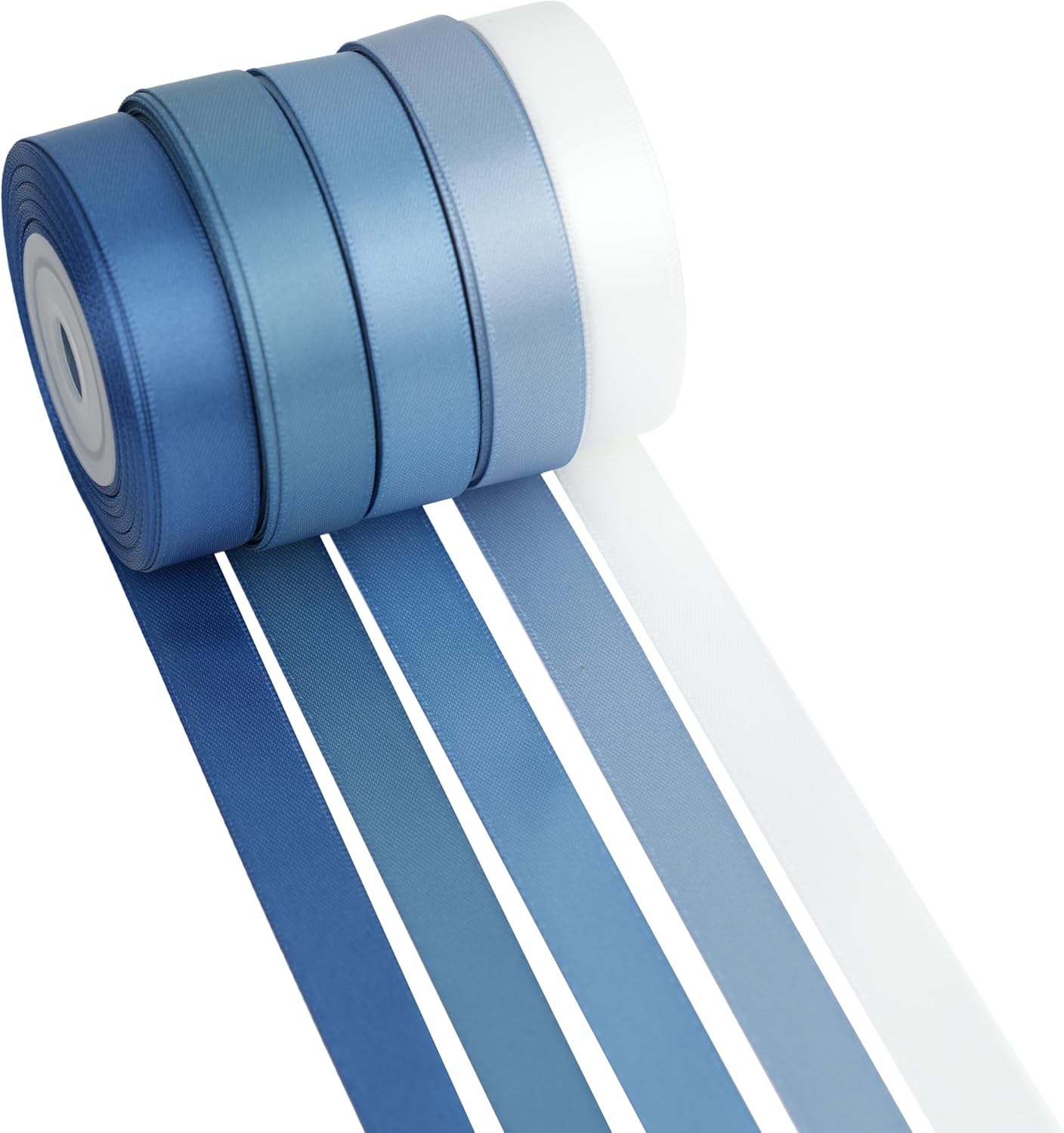 Dusty Blue Satin Ribbon 1/2 Inch Blue Ribbon for Gift Wrapping 5 Rolls Assortment French Blue Wedding Ribbon for DIY Crafts Blue Wedding Decor - 50Yards