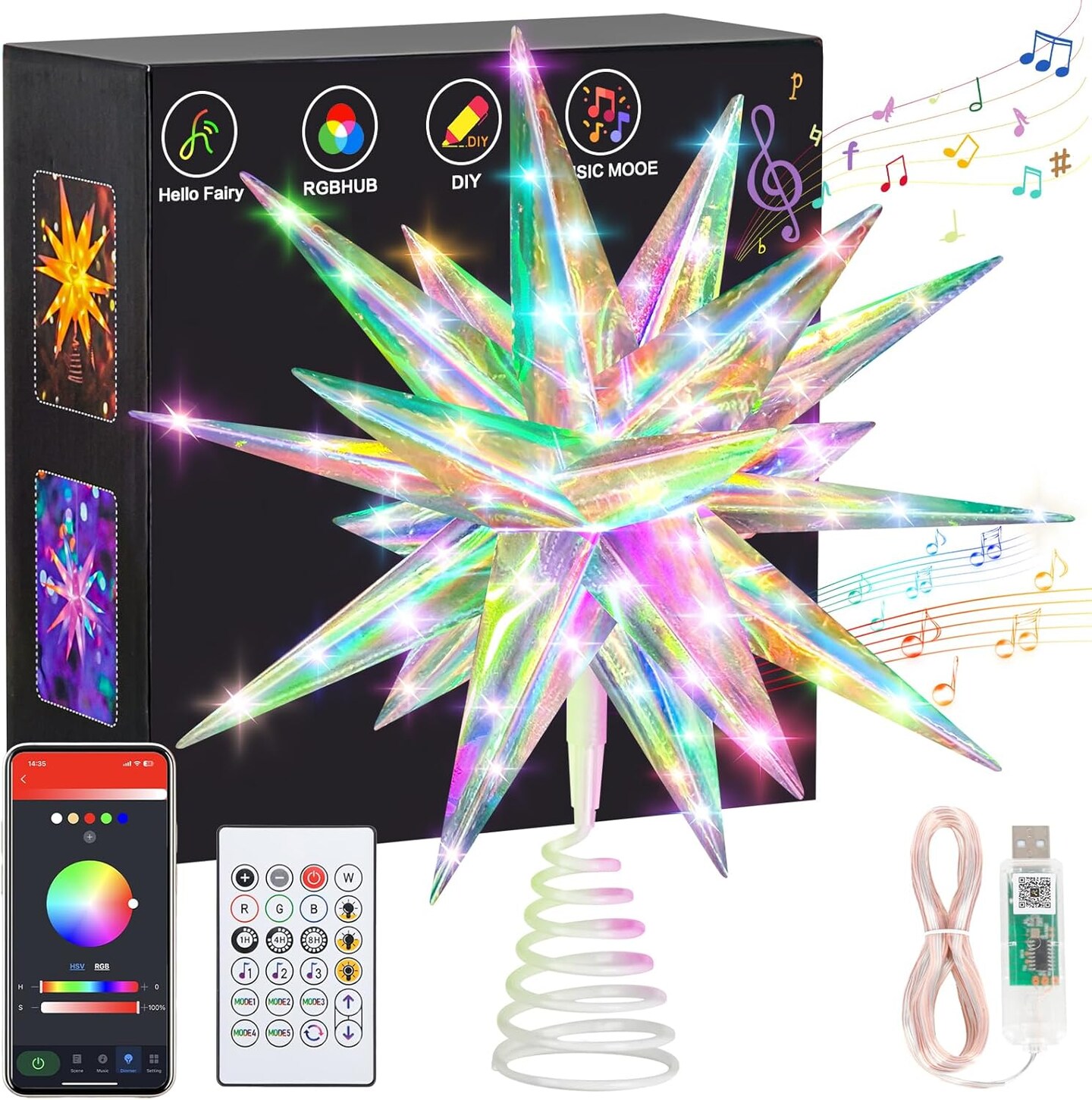 Christmas Star Tree Topper, 11&#x201D; Smart Lighted Treetop Decoration with RGB Color Changing &#x26; Music Sync, Xmas Star Decor, Remote &#x26; Bluetooth App Control, Hanging Star Decor for Christmas Tree Holiday