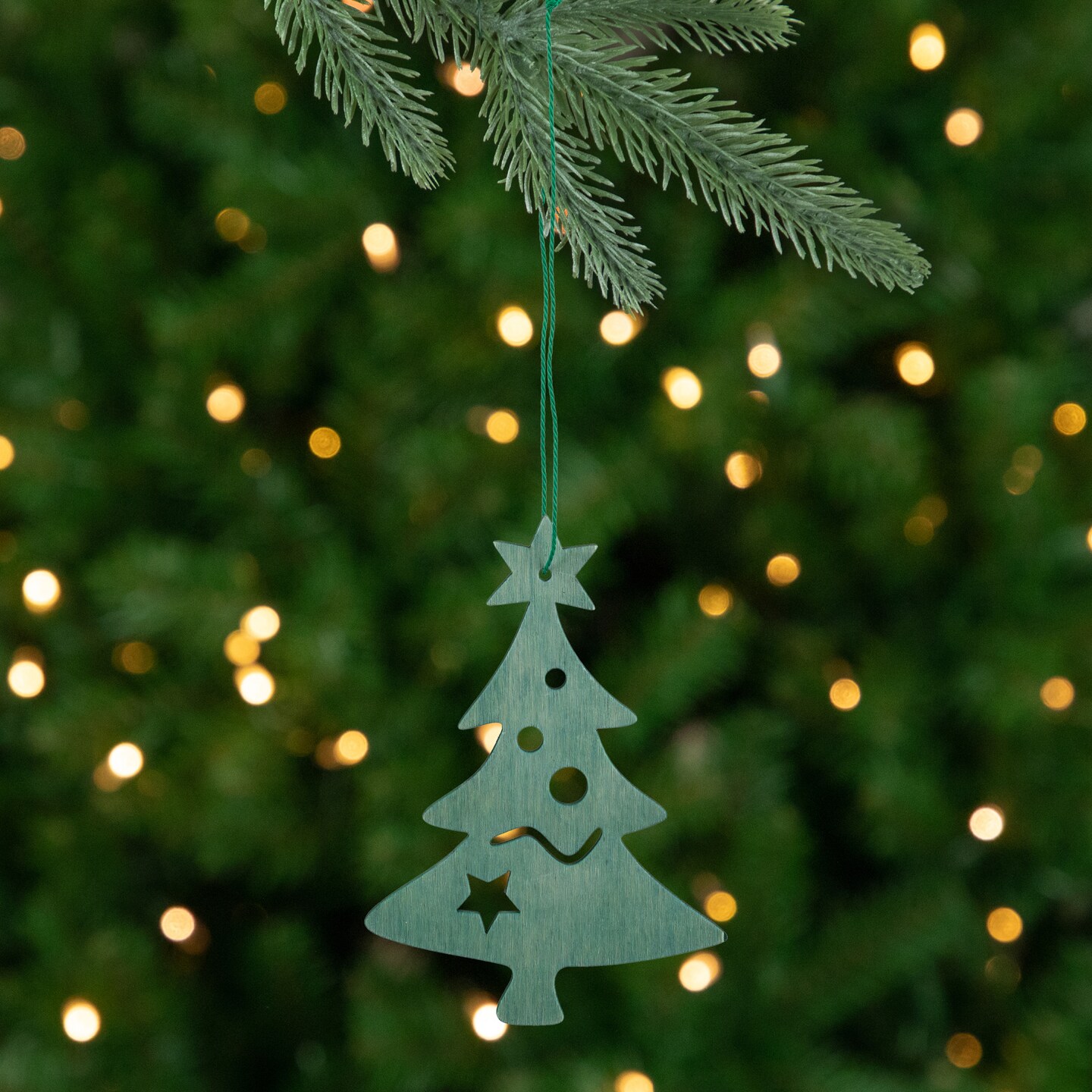 Northlight Wooden Cut Out Christmas Tree Ornament - 4.75&#x22; Teal Green