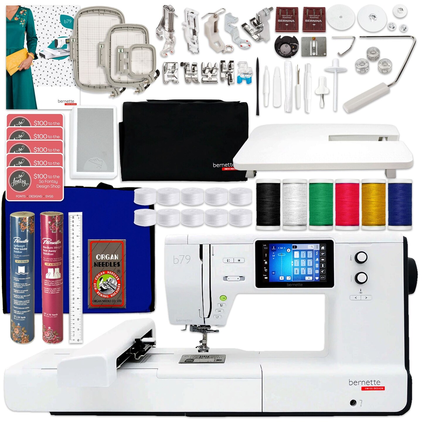 Bernette B79 Sewing & Embroidery Machine Deluxe Accessory Bundle