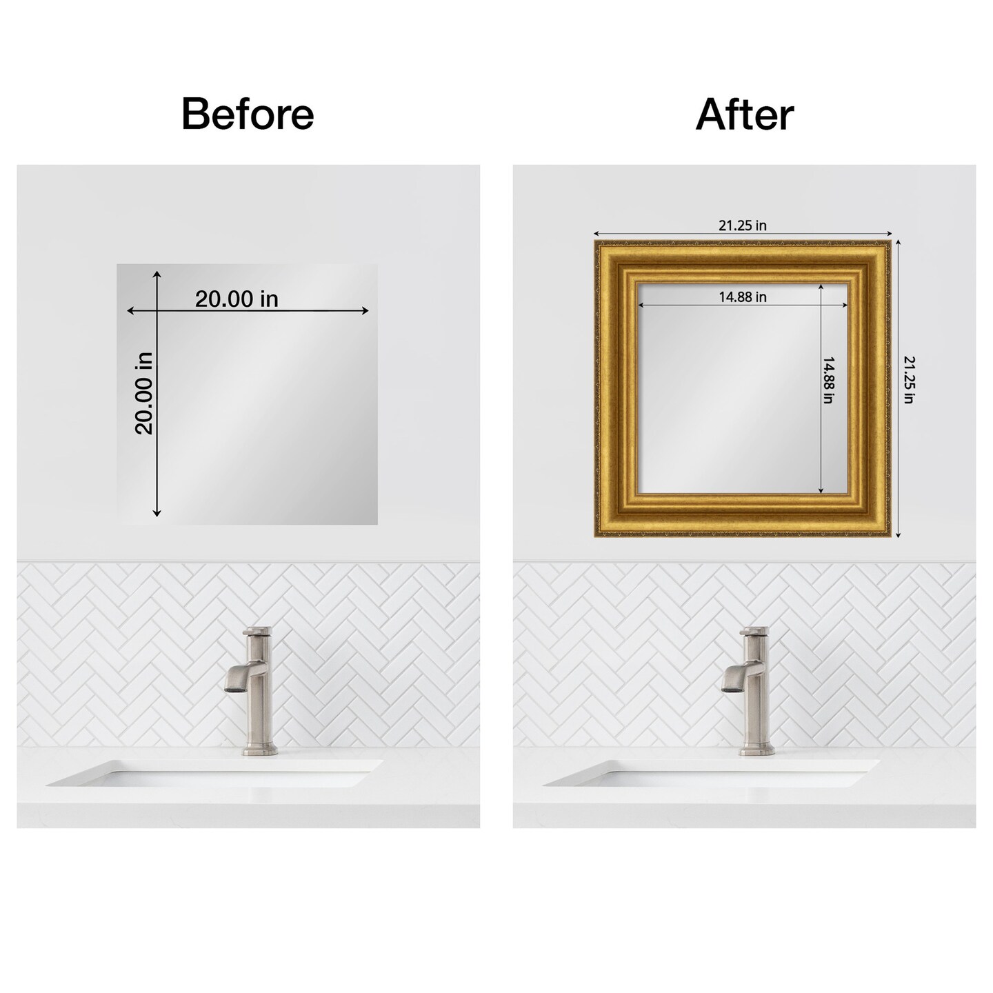 Amanti Art Mirror Makeover Bathroom Mirror Frame Border Kit - Fully Assembled Peel and Stick Frame - Mirror NOT Included - Parlor Trim