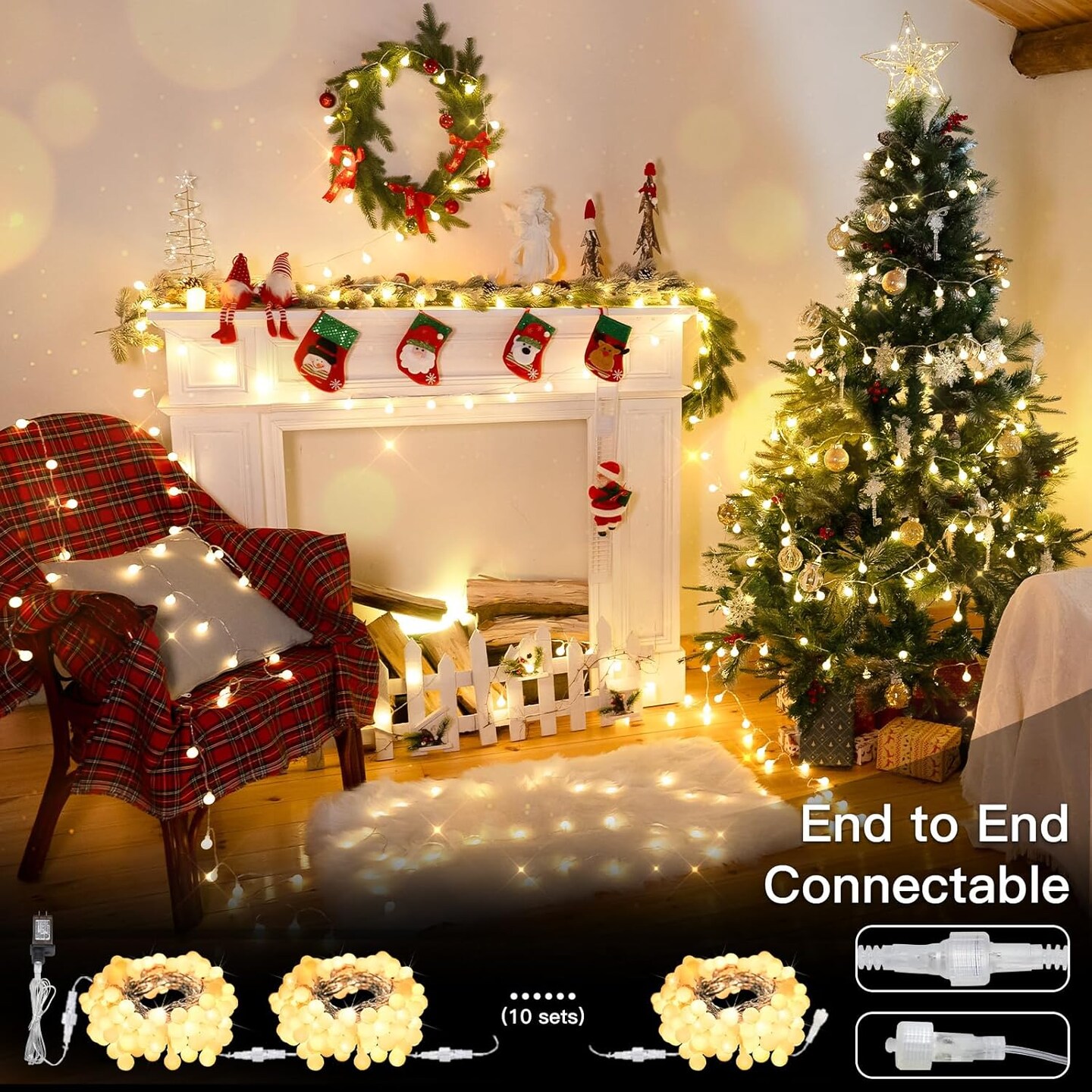 Globe String Lights for Bedroom, 100 Led Connectable Globe Fairy Lights Plug in with Remote, Christmas Lights Indoor for Living Room, Dorm, Classroom, Outdoor, Xmas Tree, Patio, Warm White