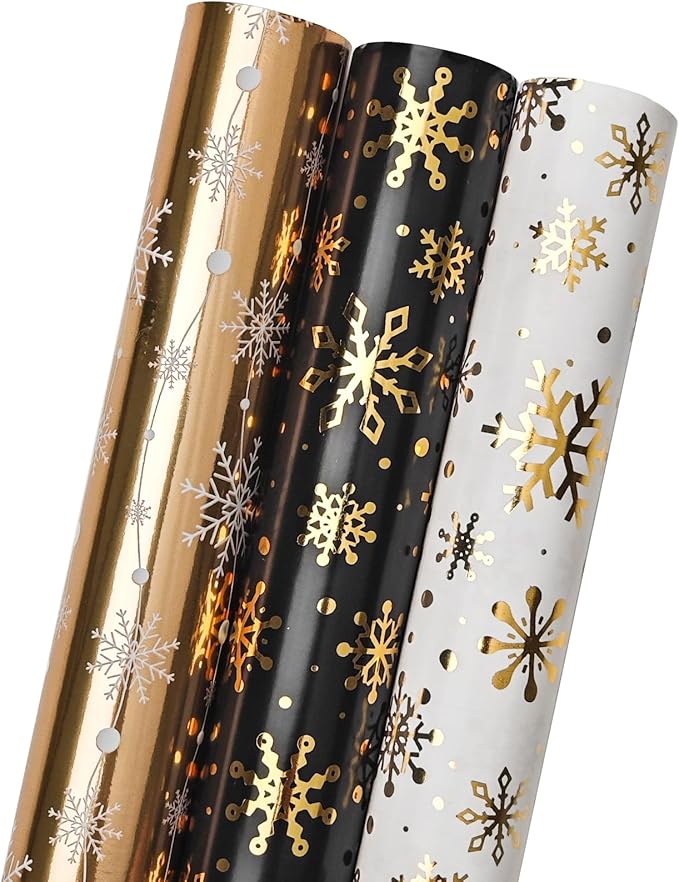 Short Christmas Wrapping Paper Roll with Cut Lines on Reverse (17" X 120" Per Roll)