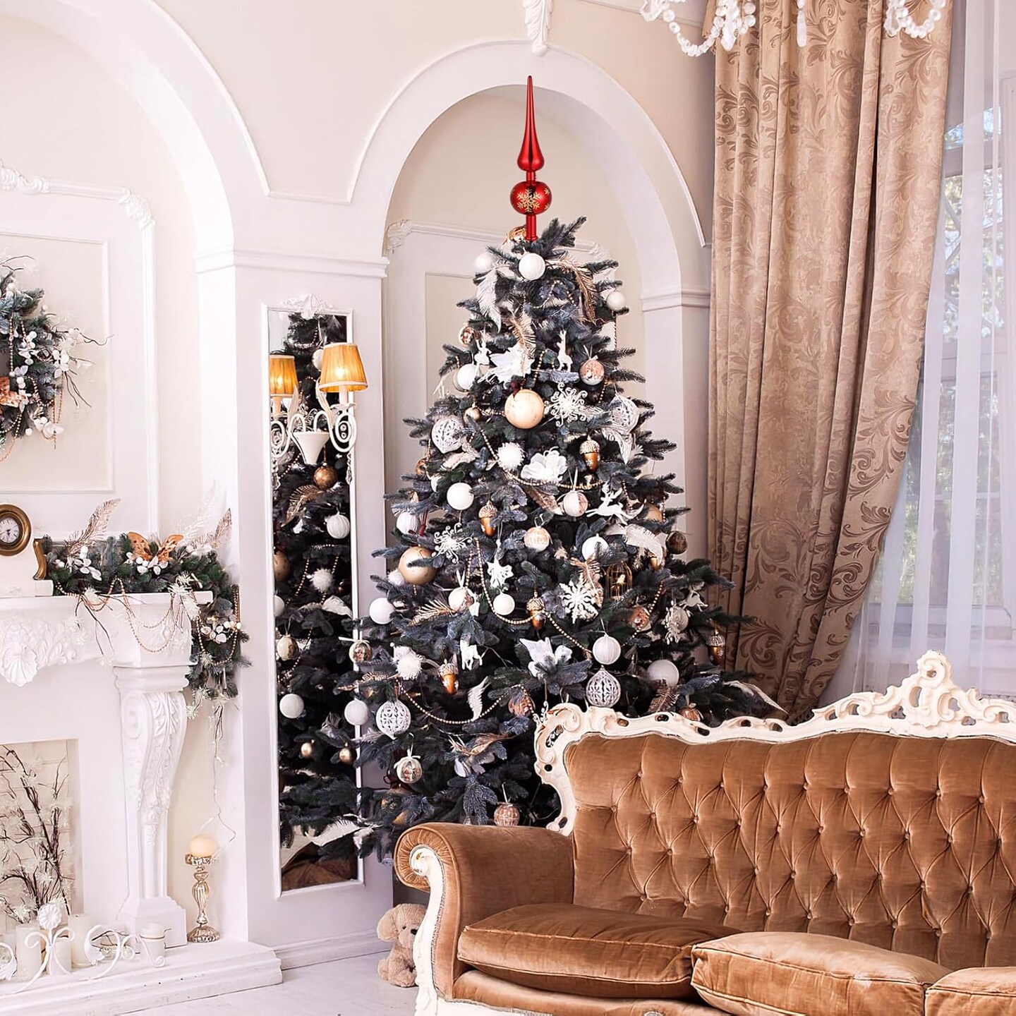 Christmas Tree Topper Plastic Christmas Tree Topper Blown Plastic Xmas Tree Finials Hand- Painted Treetop Plastic for Christmas Tree Ornaments (Red)