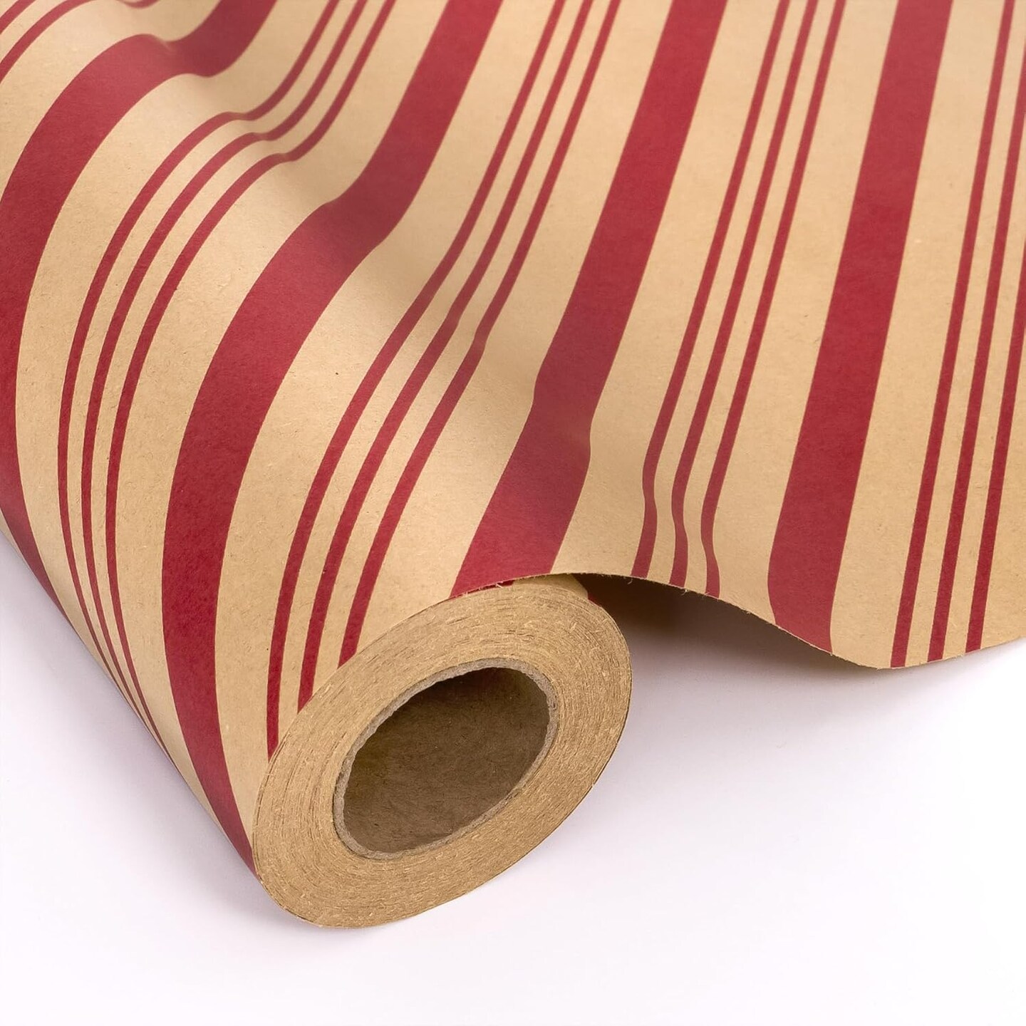 Christmas Wrapping Paper, Kraft Paper Roll with Classic Stripe Design 17inch x 33feet, Mini Red Wrapping Paper Roll Vintage Gift Wrap Paper for New Year Holiday, Birthday, Craft &#x26; Art