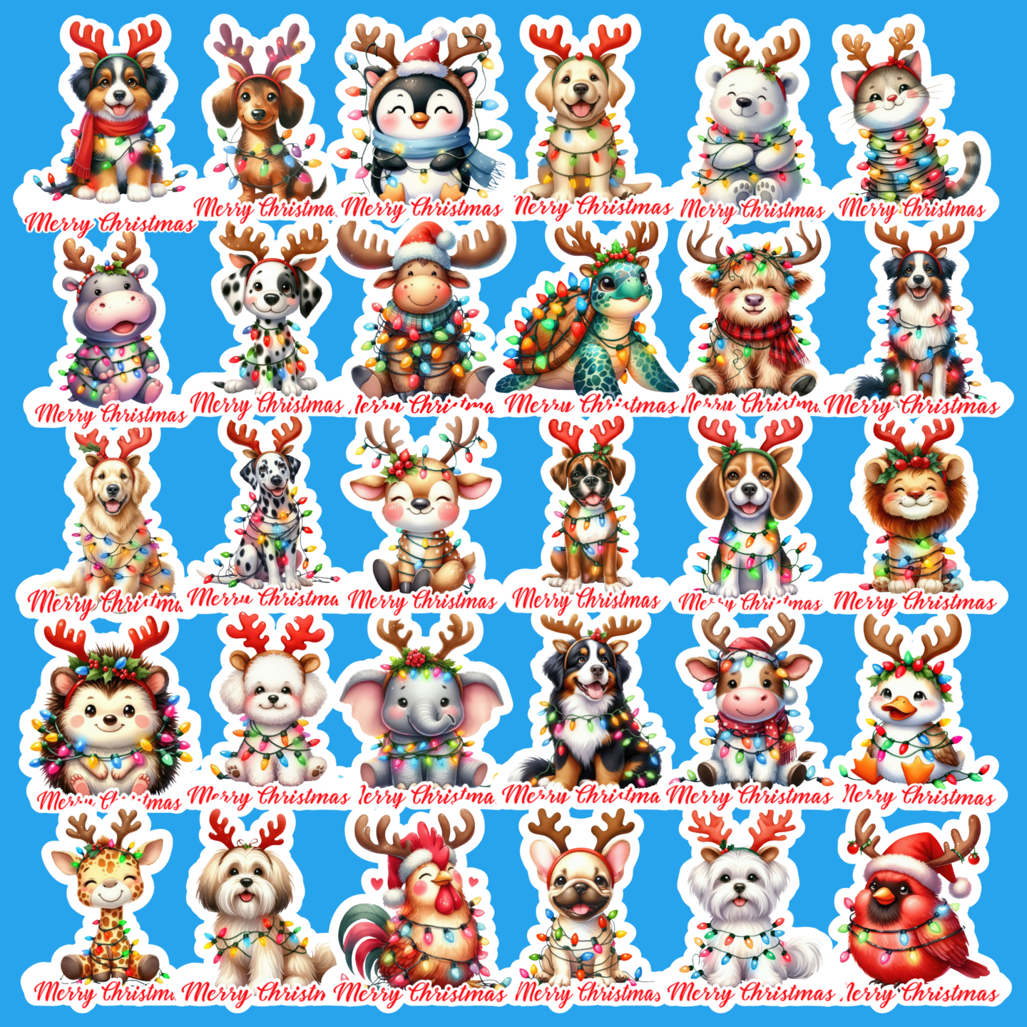 Merry Christmas Animals With Lights Stickers, Animals, Lights, Christmas