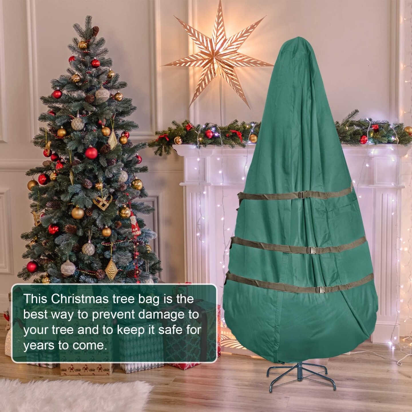 Premium Upright Christmas Tree Storage Bags Holds up to 9 Ft Christmas Tree Bag Storage Heavy Duty 600D Canvas Christmas Tree Covers with Hem, Zipper, Handles, Protects from Dust &#x26; Moisture
