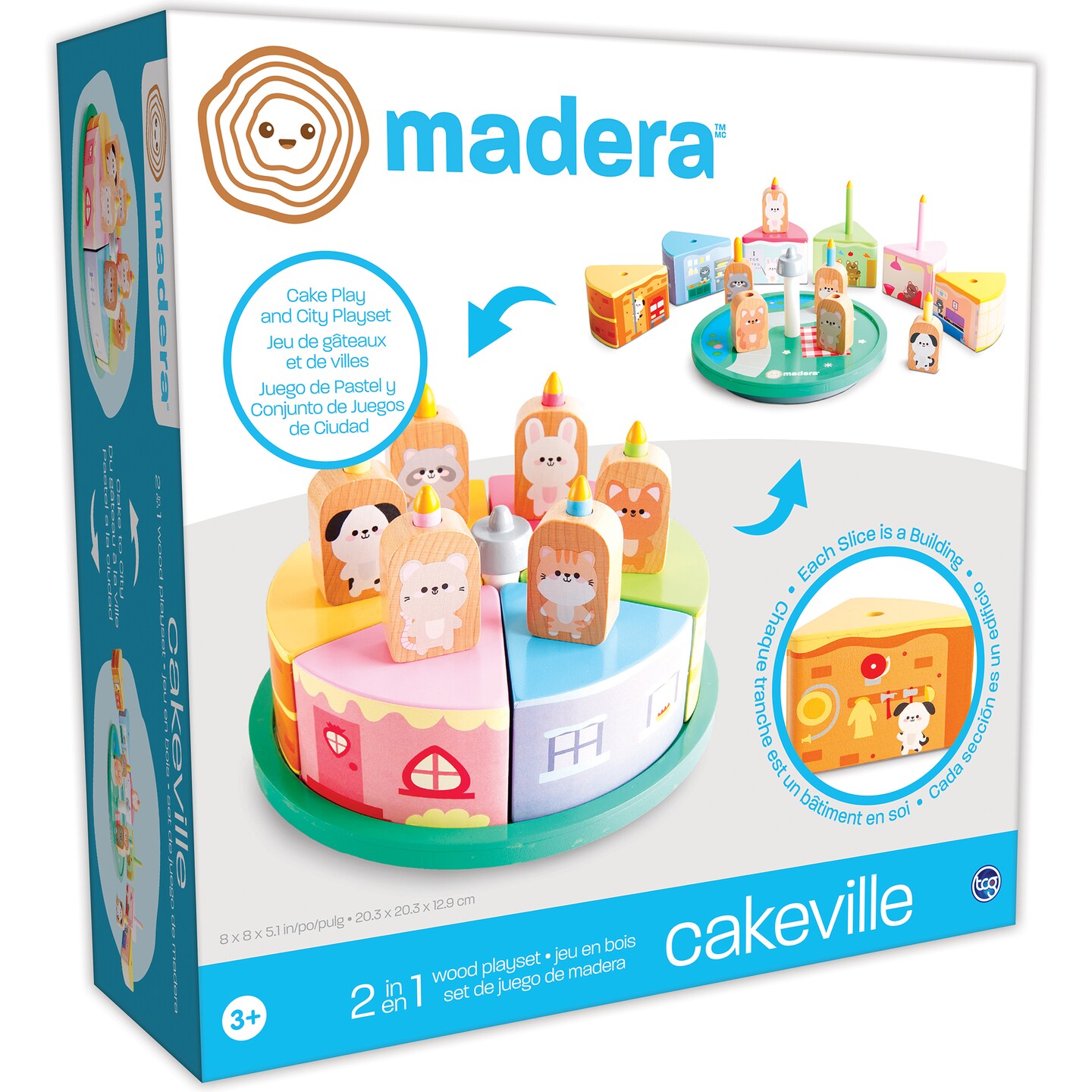 Madera Wood: Cakeville Playset - Activity Scene &#x26; Animal Figures, Surprise-Filled Cake Slices, Transformative Characters, Kids-Toddlers Ages 3+
