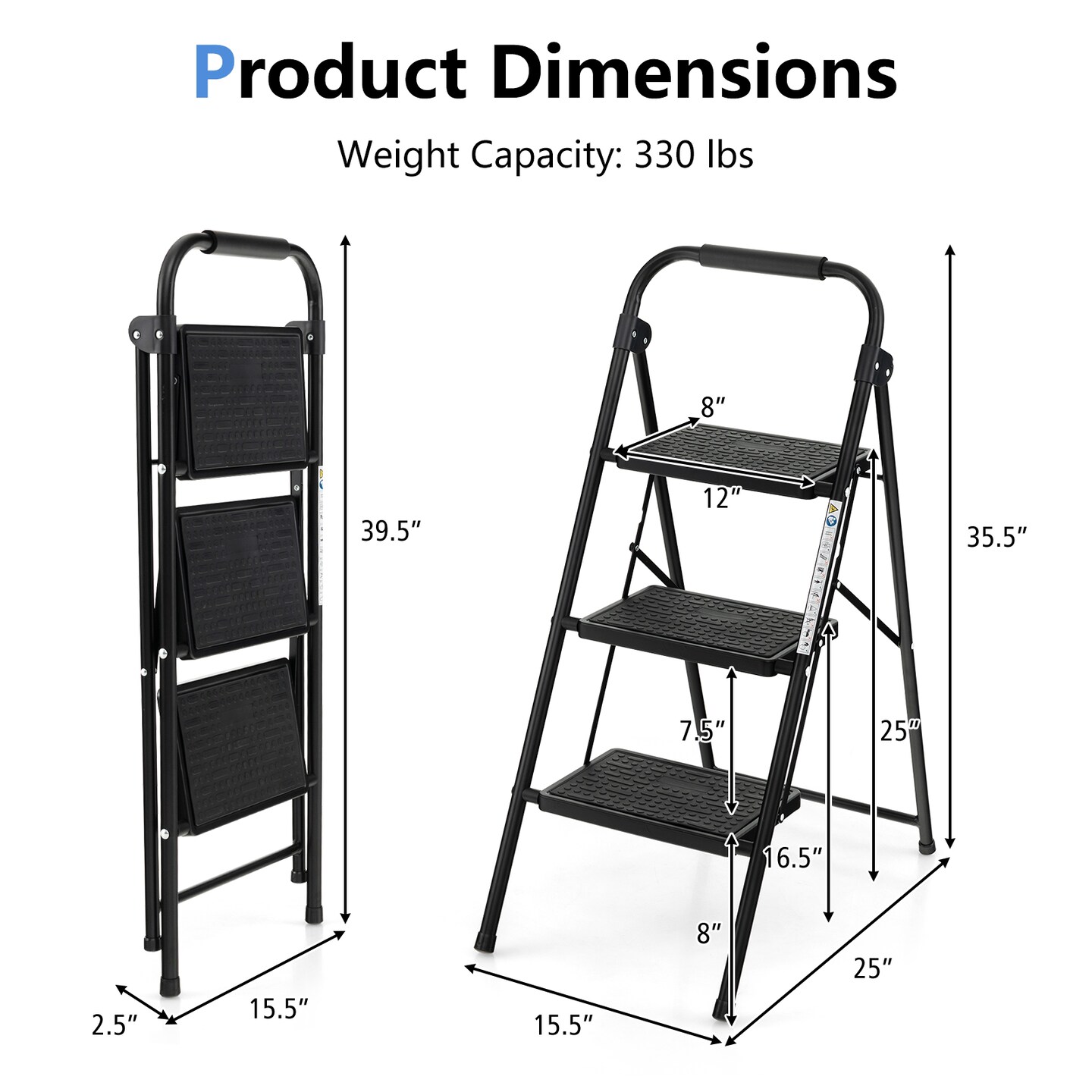 Folding Step Ladder Stool with Wide Anti-Slip Pedal and Convenient Handle