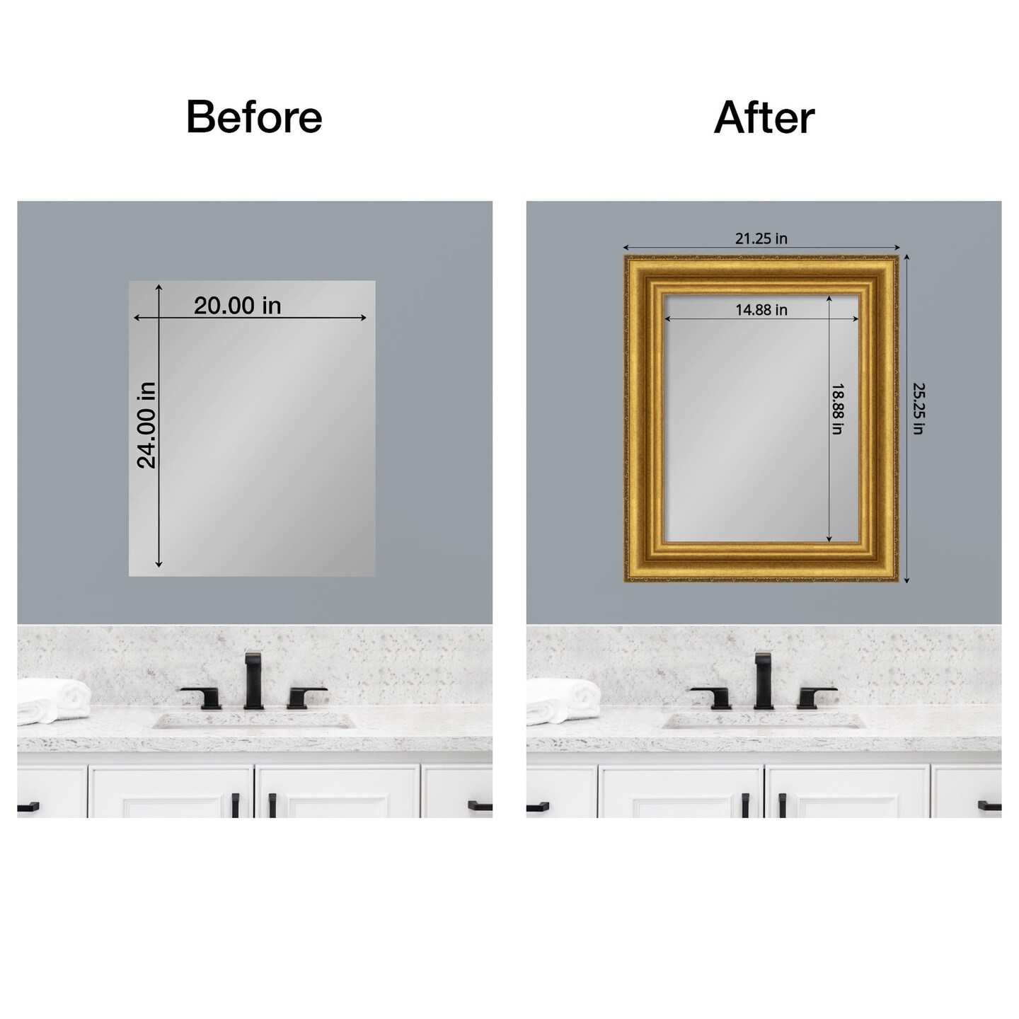 Amanti Art Mirror Makeover Bathroom Mirror Frame Border Kit - Fully Assembled Peel and Stick Frame - Mirror NOT Included - Parlor Trim