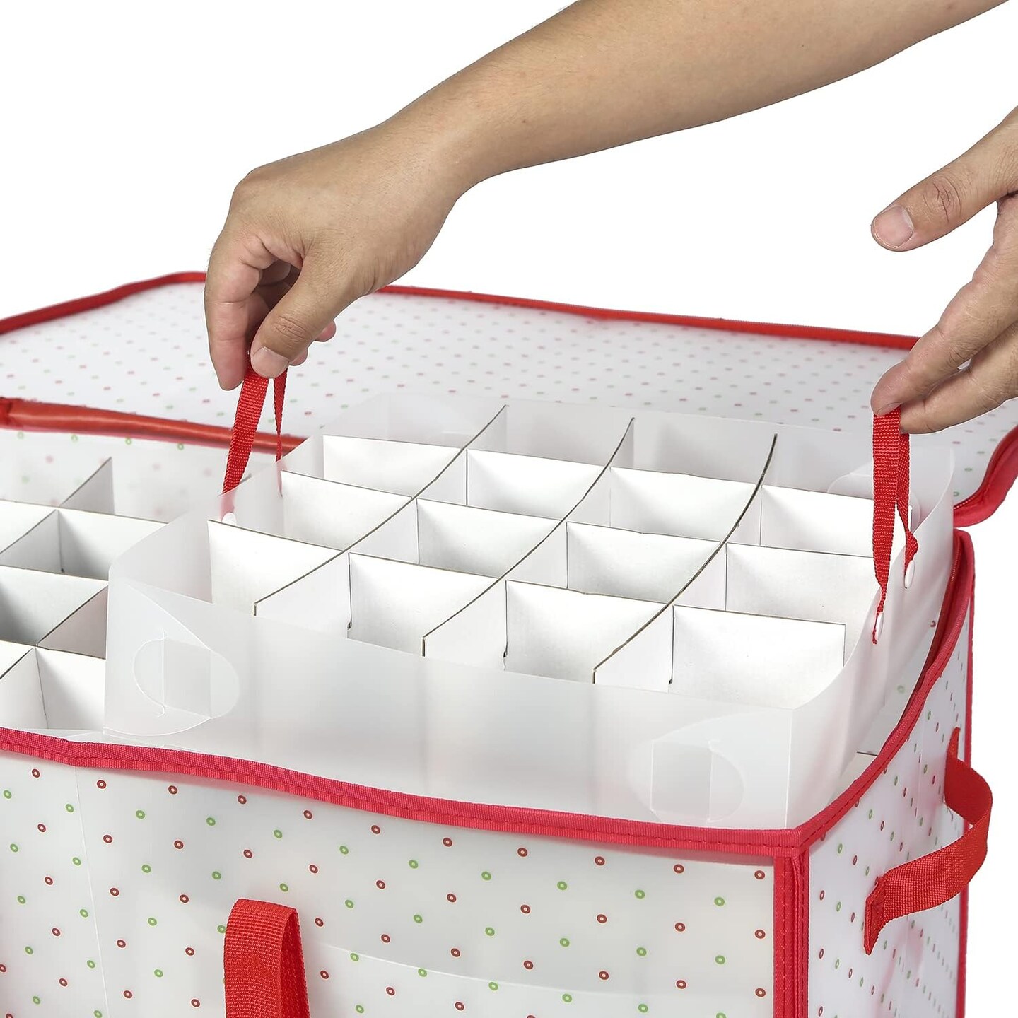 Plastic Christmas Ornament Storage Box with Dual Zipper Closure - Box Contributes Slots for 128 Holiday Ornaments 3 Inch - Keeps 128 Xmas Holiday Ornaments (128)