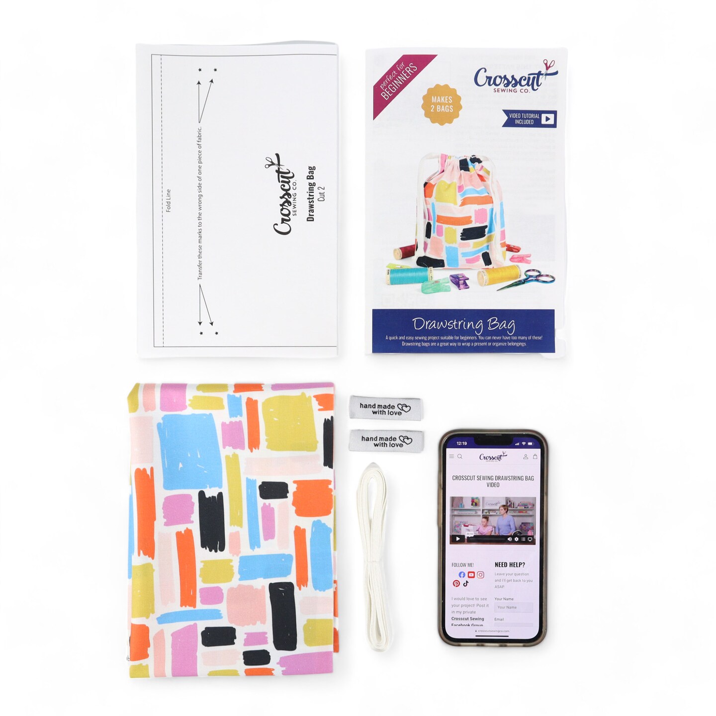 Crosscut Sewing Co.&#xAE; Drawstring Bag Sewing Kit - Beginner Sewing Project Kit