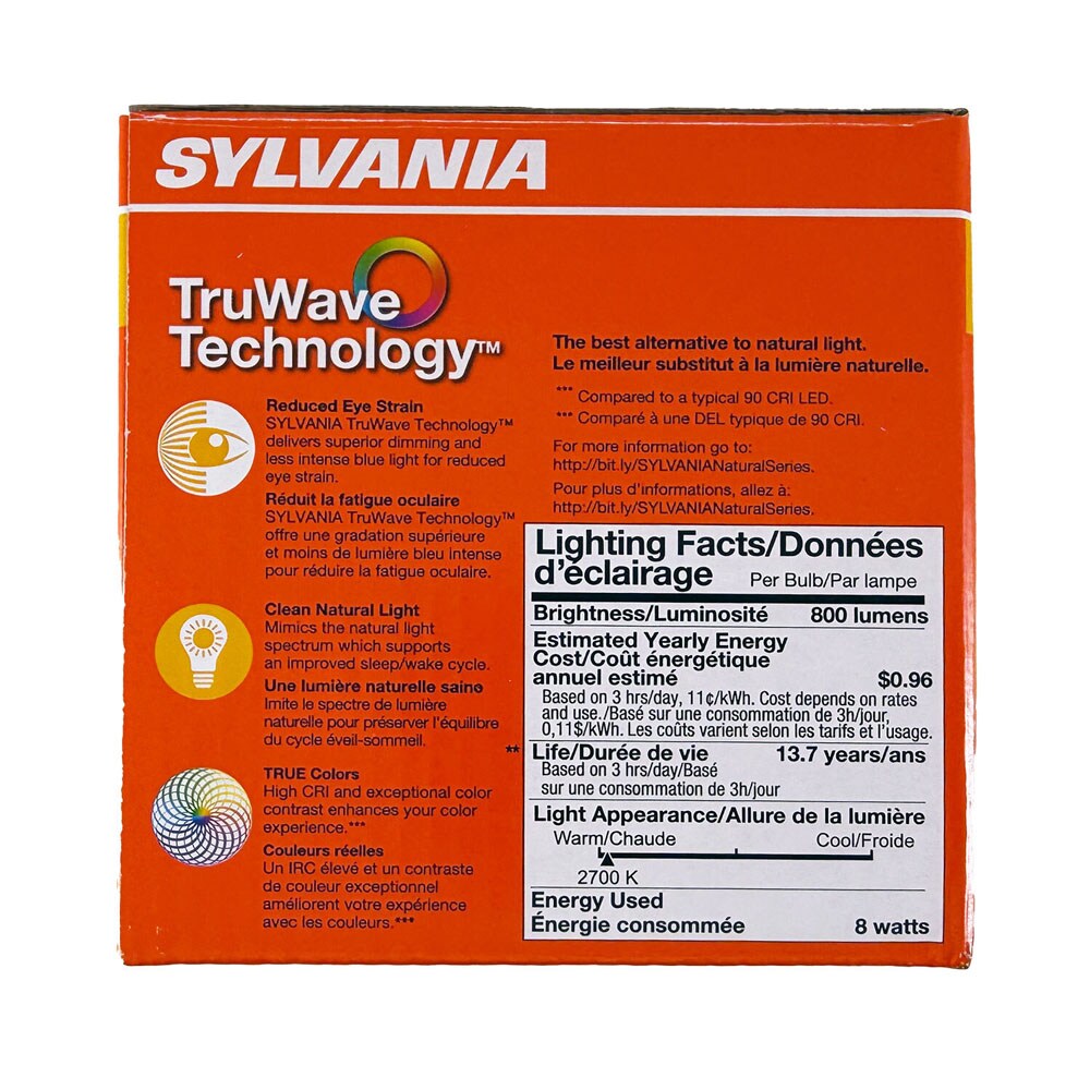 6Pk - Sylvania TruWave 8W A19 LED Soft White 2700K Dimmable Bulb - 60w Equiv.