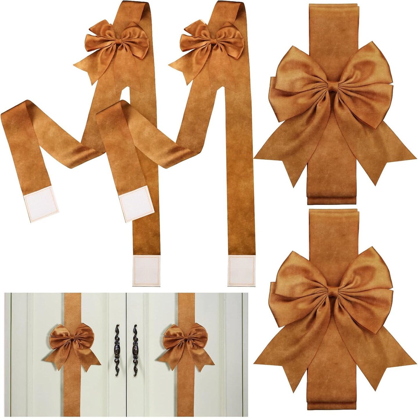 6 Pcs Christmas Cabinet Door Bows Large Christmas Ribbons Cabinet Door Windows Bows for Christmas Festive Party Cabinets Furniture Kitchen Decorations(Brown,Velvet)