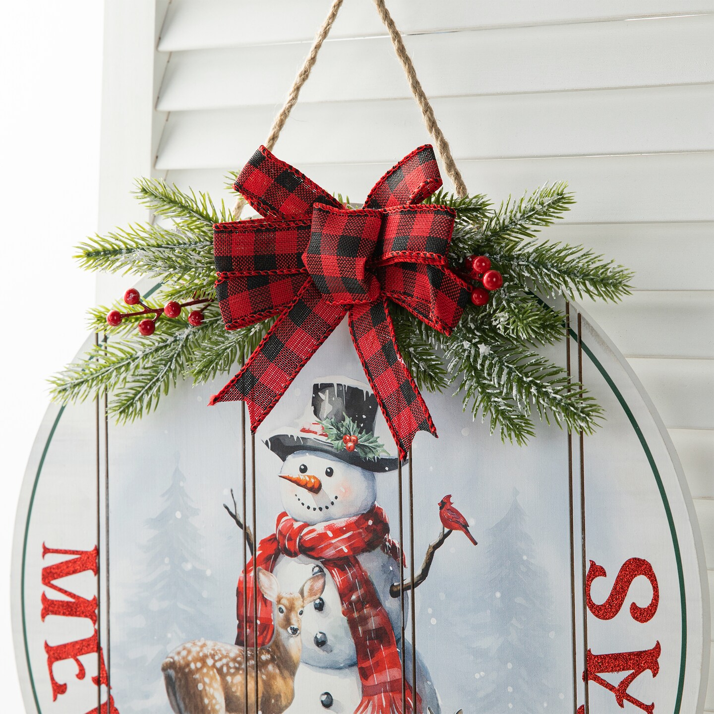 15&#x22;D Wooden Christmas Round Word Sign Door Hanger