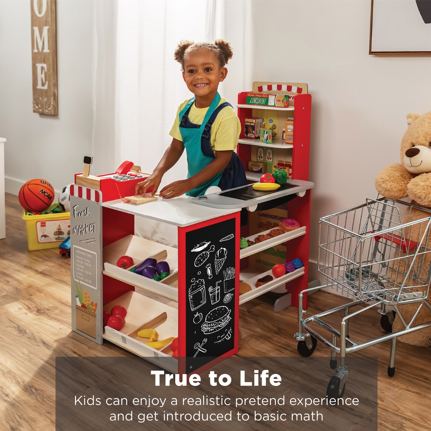 Best Choice Products Kids Pretend Play Grocery Store Wooden Supermarket Set w/ Chalkboard, Cash Register