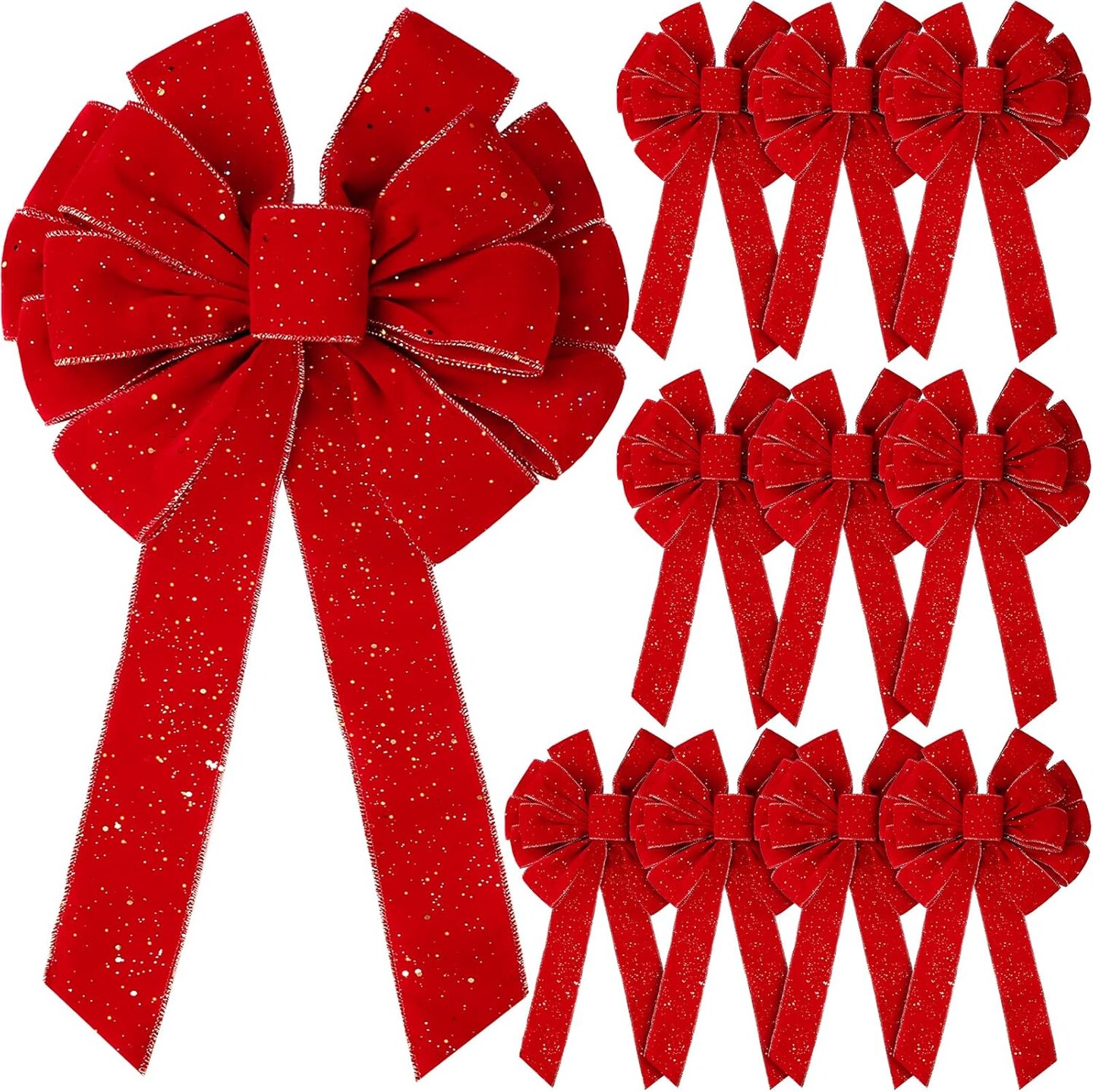 12 Pcs Extra Large Red Christmas Wreath Bows Outdoor Decorations 26 x 12 Inches, Giant Christmas Tree Topper Velvet Bow for Xmas Holiday Outside Supplies(Simple Style)