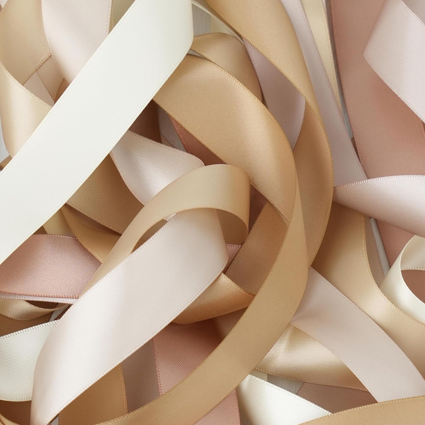 Champagne Ribbon 1 Inch Satin Ribbon 6 Rolls Assortment Pale Gold Ribbon for Wedding Silk Antique Gold Ribbon for Wedding Ribbon for Gift Wrapping Hair Bows Crafts Bouquet - 60Yards
