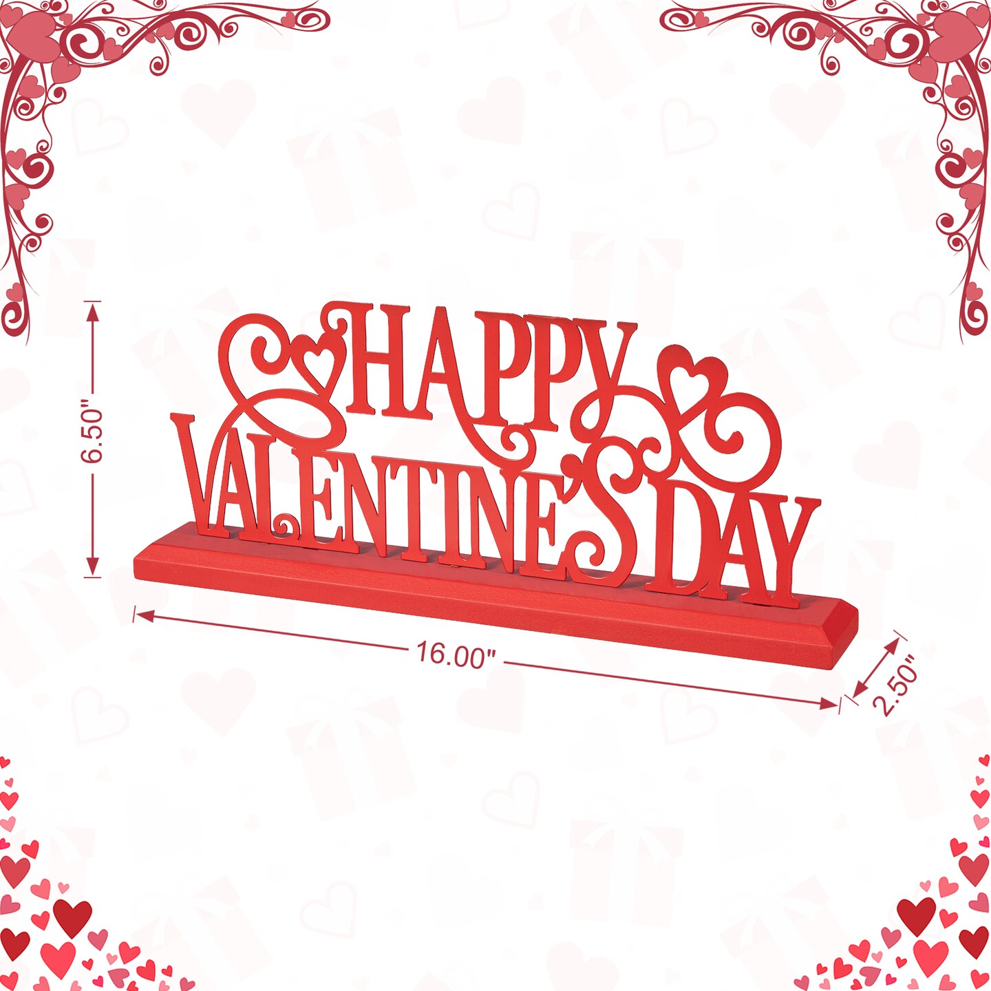 16&#x22;L Valentine&#x27;s Wooden &#x26; Metal HAPPY VALENTINE&#x27;S DAY Table Decor