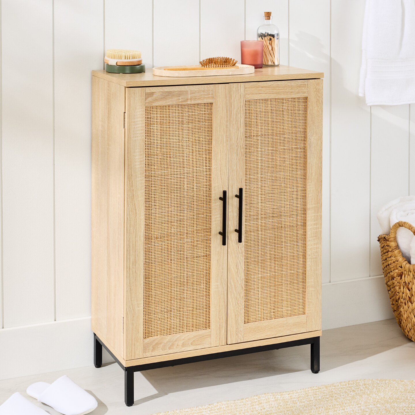 Best Choice Products 2-Door Natural Rattan 34 x 24in Storage Cabinet for Bathroom, Living, Dining w/ Adjustable Shelves