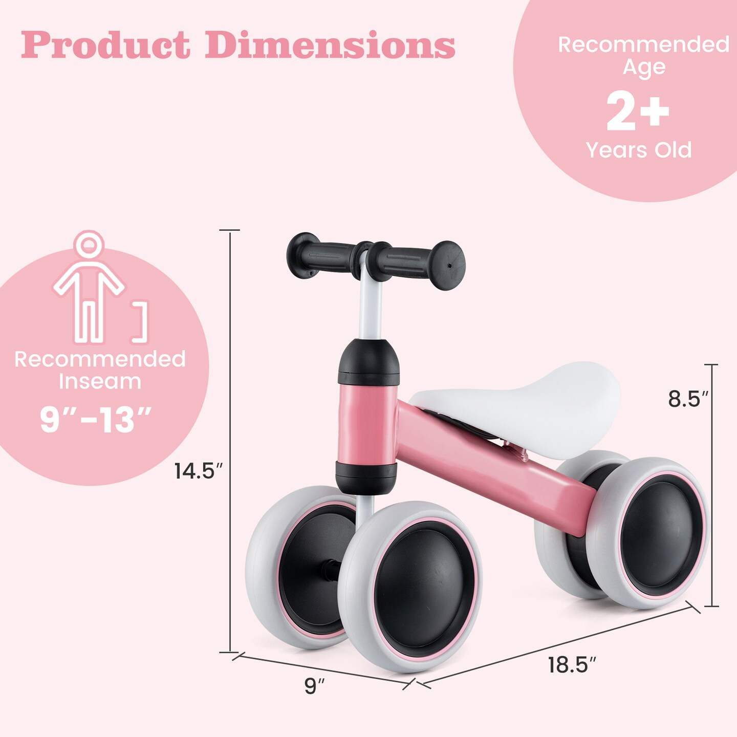 4 Wheels No-Pedal Baby Balance Bike Perfect for Indoor and Outdoor Use