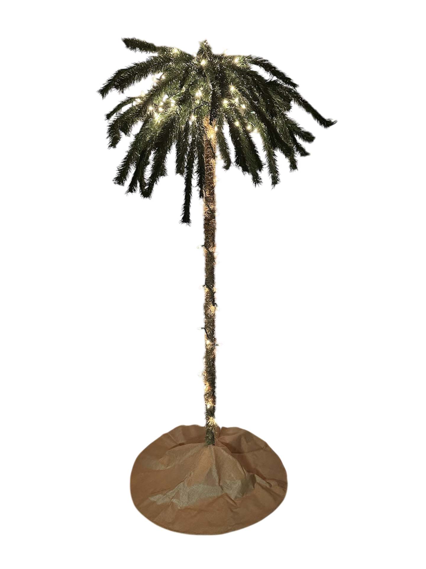 Tree Buddees 7 Foot Tall Prelit Palm Tree Christmas Tree with Sand Colored Skirt & 100 White LED Lights