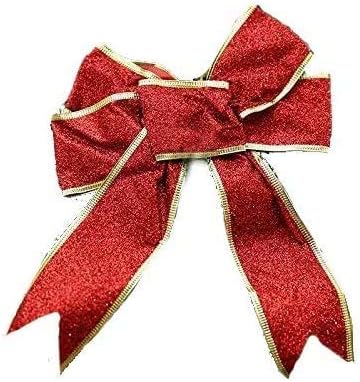 12 Pieces Glitter Christmas Bows Christmas Wreath Bow Christmas Tree Ornaments Bows for Christmas Party Decoration (Gold &#x26; Red New)